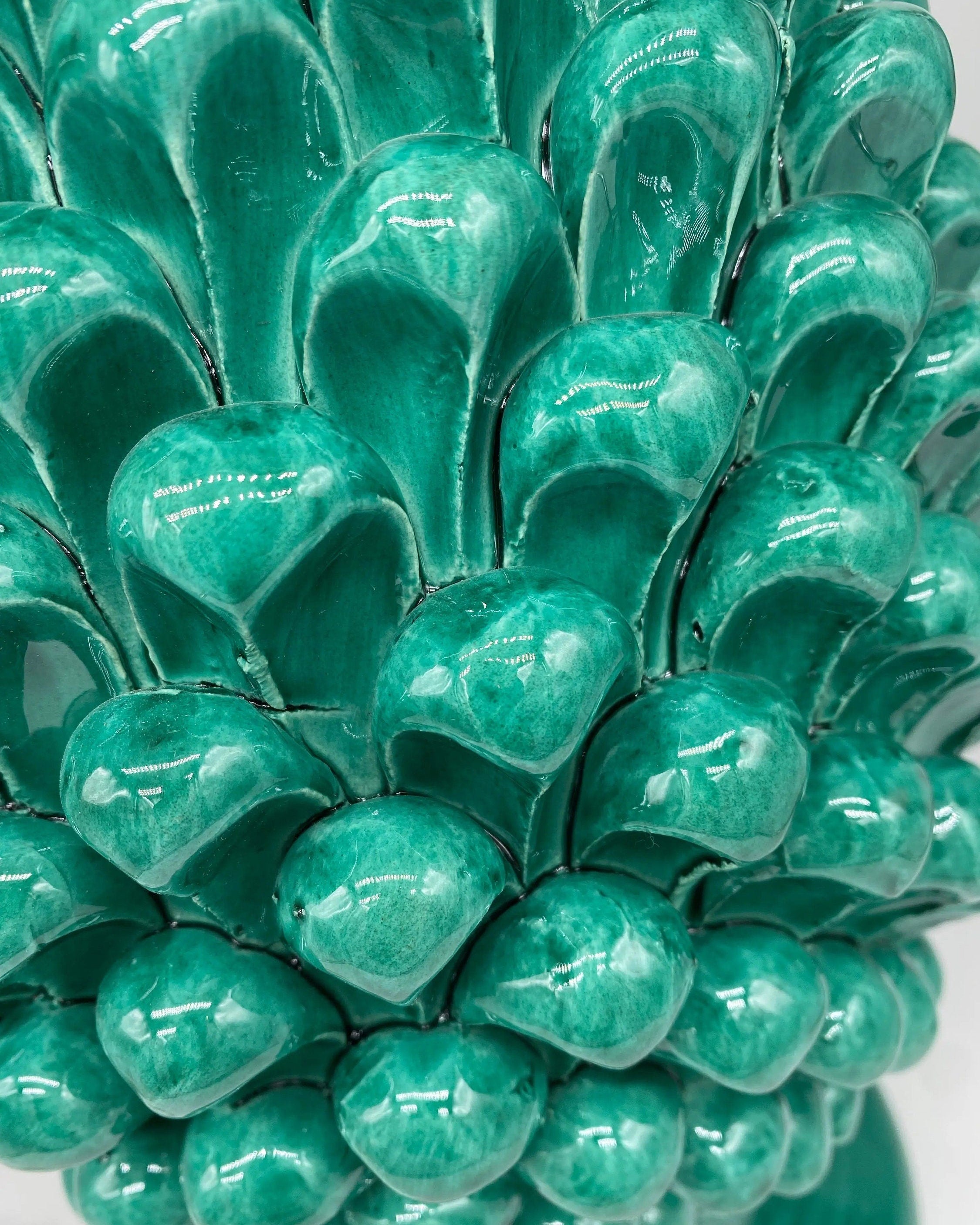 Lampada Pigna Ceramica Caltagirone cm H.40 Artigianale Verde Cristallo Base Decorata DD CERAMICHE SICILIANE