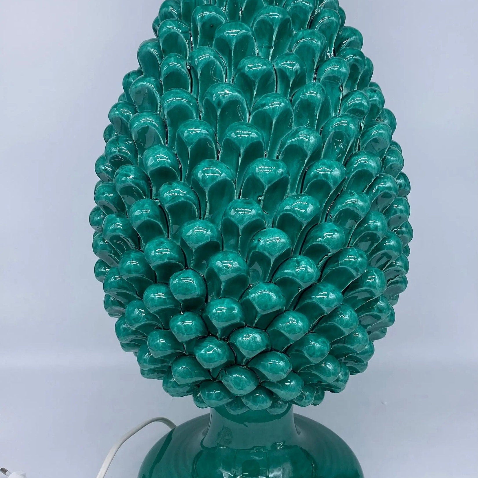 Lampada Pigna Ceramica Caltagirone cm H.40 Artigianale Verde Cristallo Base Decorata DD CERAMICHE SICILIANE