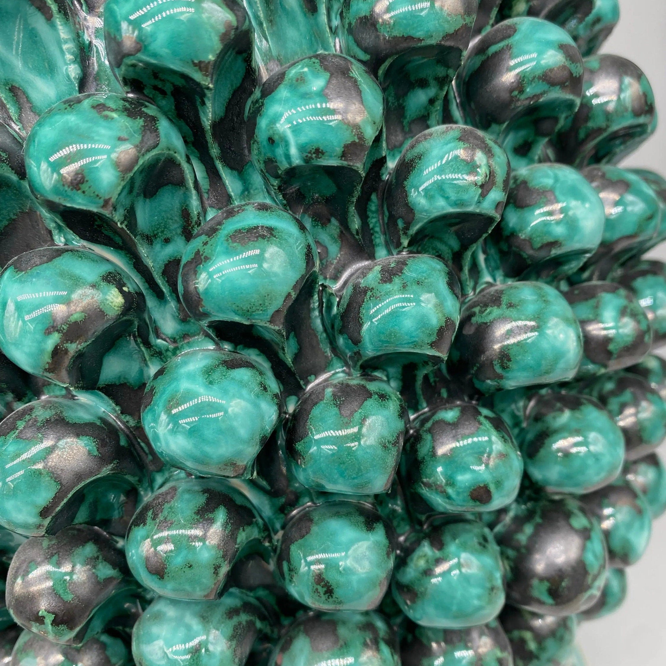 Lampada Pigna Ceramica Caltagirone cm H.45 Artigianale Verde Rame Base Decorata DD CERAMICHE SICILIANE