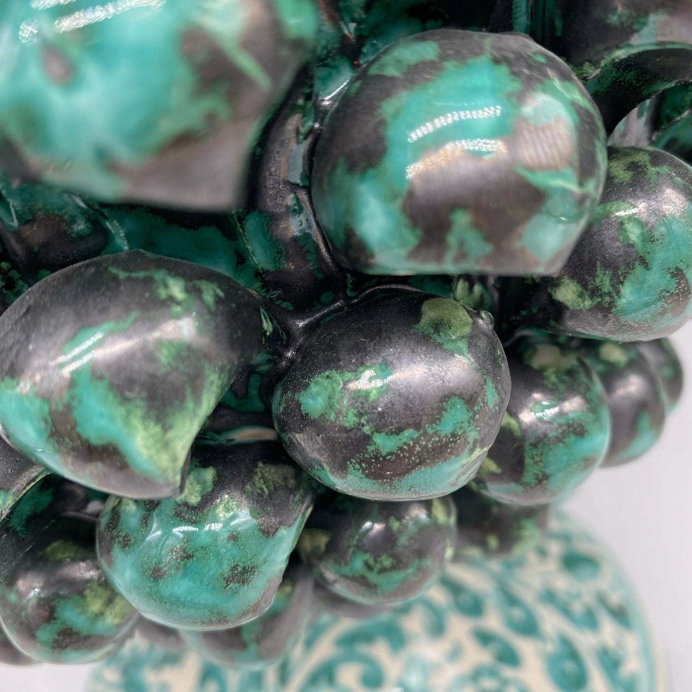 Lampada Pigna Ceramica Caltagirone cm H.45 Artigianale Verde Rame Base Decorata DD CERAMICHE SICILIANE