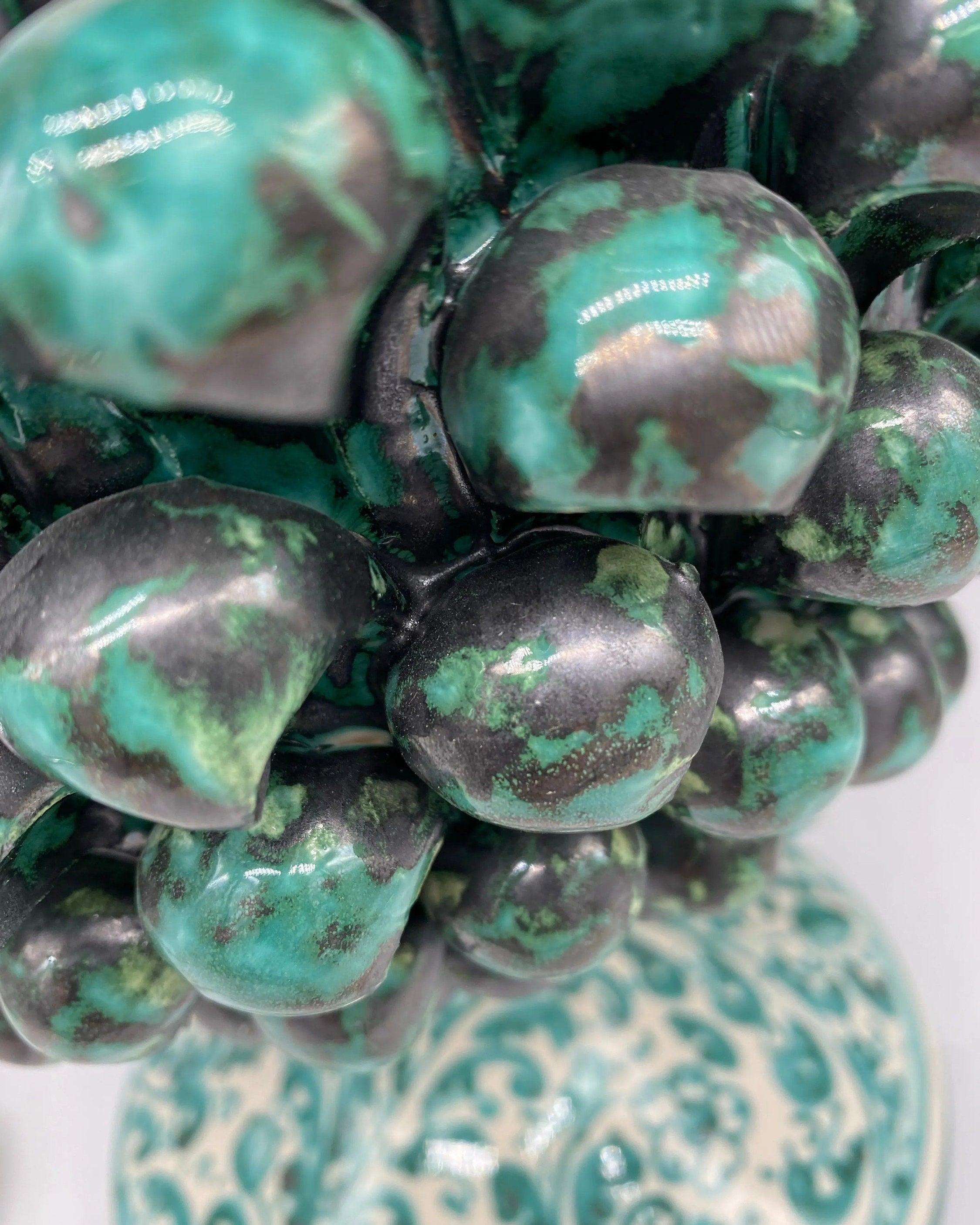 Lampada Pigna Ceramica Caltagirone cm H.45 Artigianale Verde Rame Base Decorata DD CERAMICHE SICILIANE