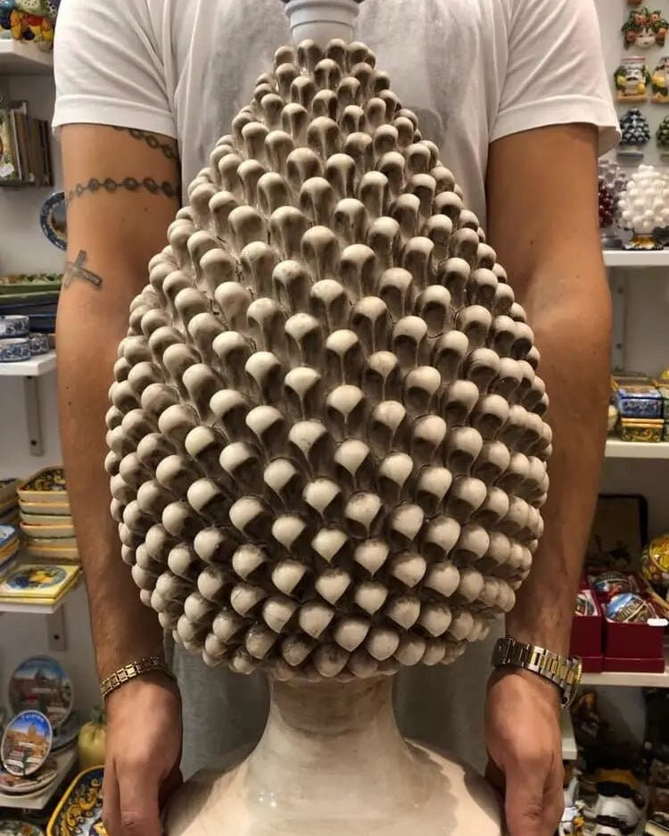 Lampada Pigna Ceramica Caltagirone cm H.50 Artigianale Beige Écru DD CERAMICHE SICILIANE