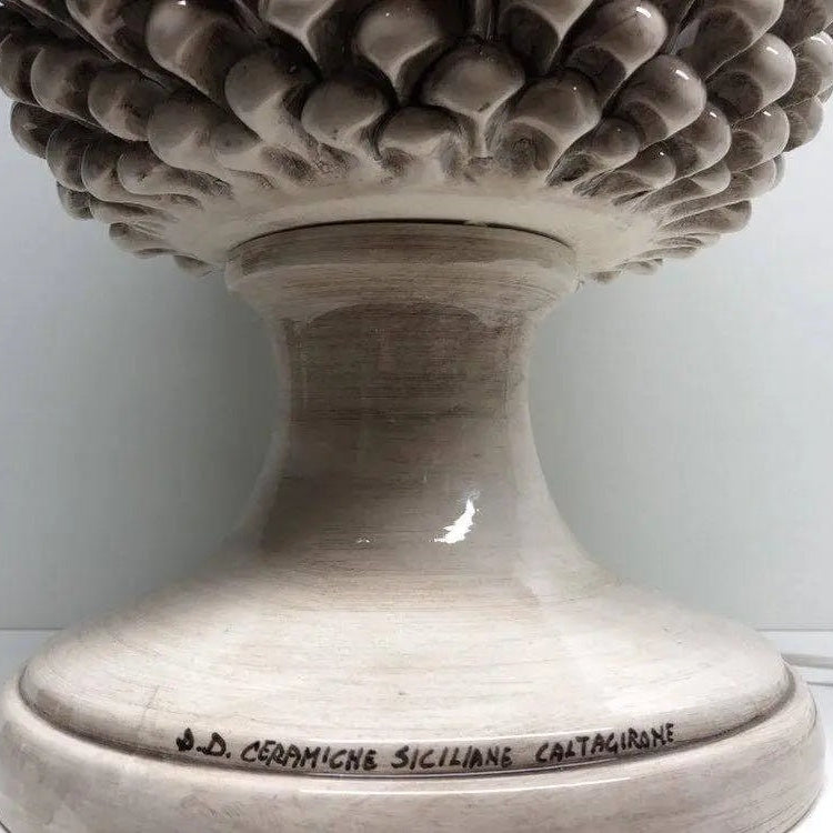 Lampada Pigna Ceramica Caltagirone cm H.50 Artigianale Beige Écru DD CERAMICHE SICILIANE