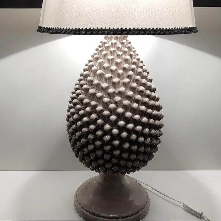 Lampada Pigna Ceramica Caltagirone cm H.50 Artigianale Beige Écru DD CERAMICHE SICILIANE