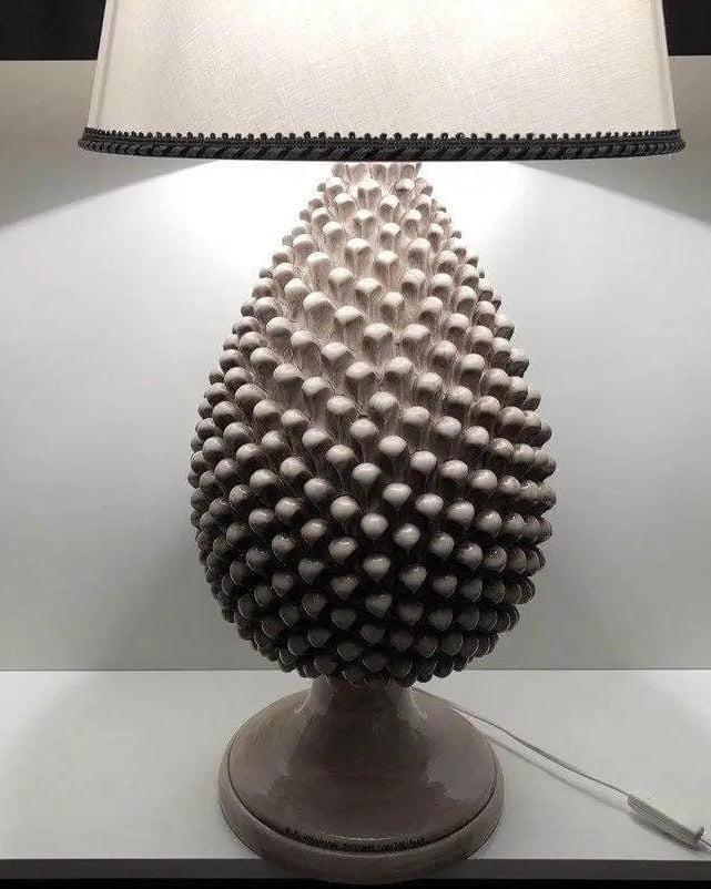 Lampada Pigna Ceramica Caltagirone cm H.50 Artigianale Beige Écru DD CERAMICHE SICILIANE
