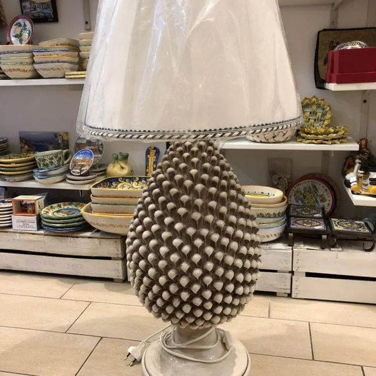Lampada Pigna Ceramica Caltagirone cm H.50 Artigianale Beige Écru DD CERAMICHE SICILIANE