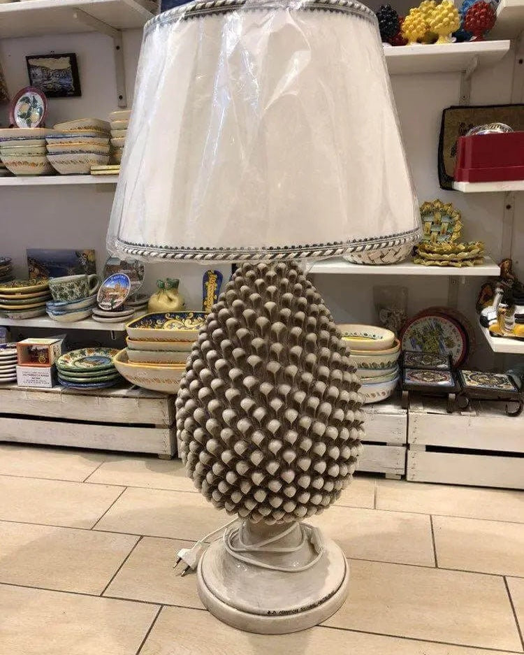 Lampada Pigna Ceramica Caltagirone cm H.50 Artigianale Beige Écru DD CERAMICHE SICILIANE
