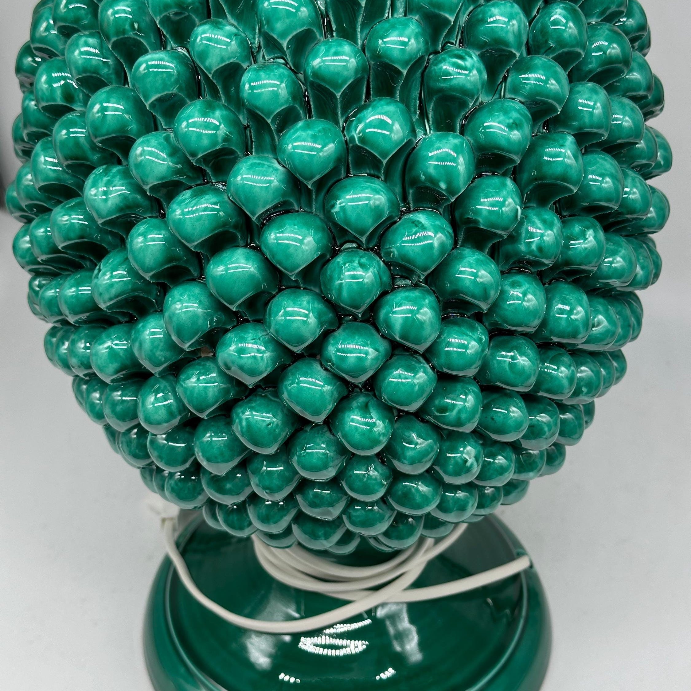Lampada Pigna Ceramica Caltagirone cm H.50 Artigianale Verde Cristallo - LAMPADA PIGNA