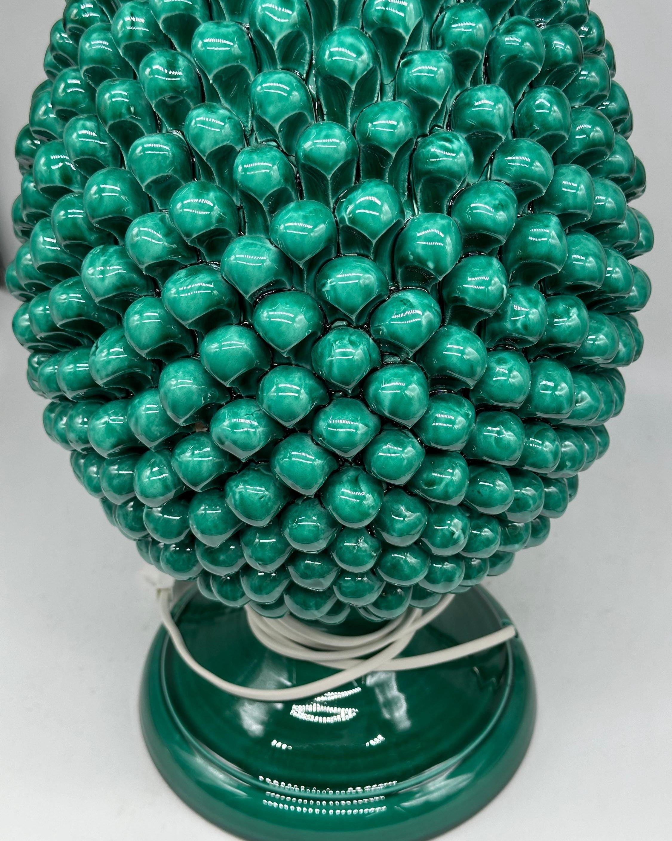 Lampada Pigna Ceramica Caltagirone cm H.50 Artigianale Verde Cristallo - LAMPADA PIGNA
