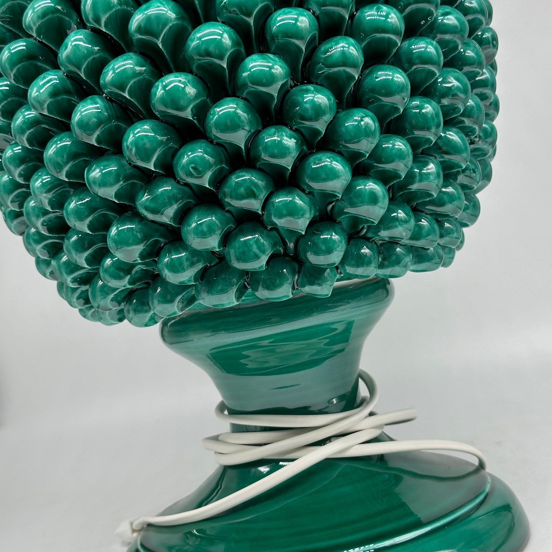 Lampada Pigna Ceramica Caltagirone cm H.50 Artigianale Verde Cristallo - LAMPADA PIGNA