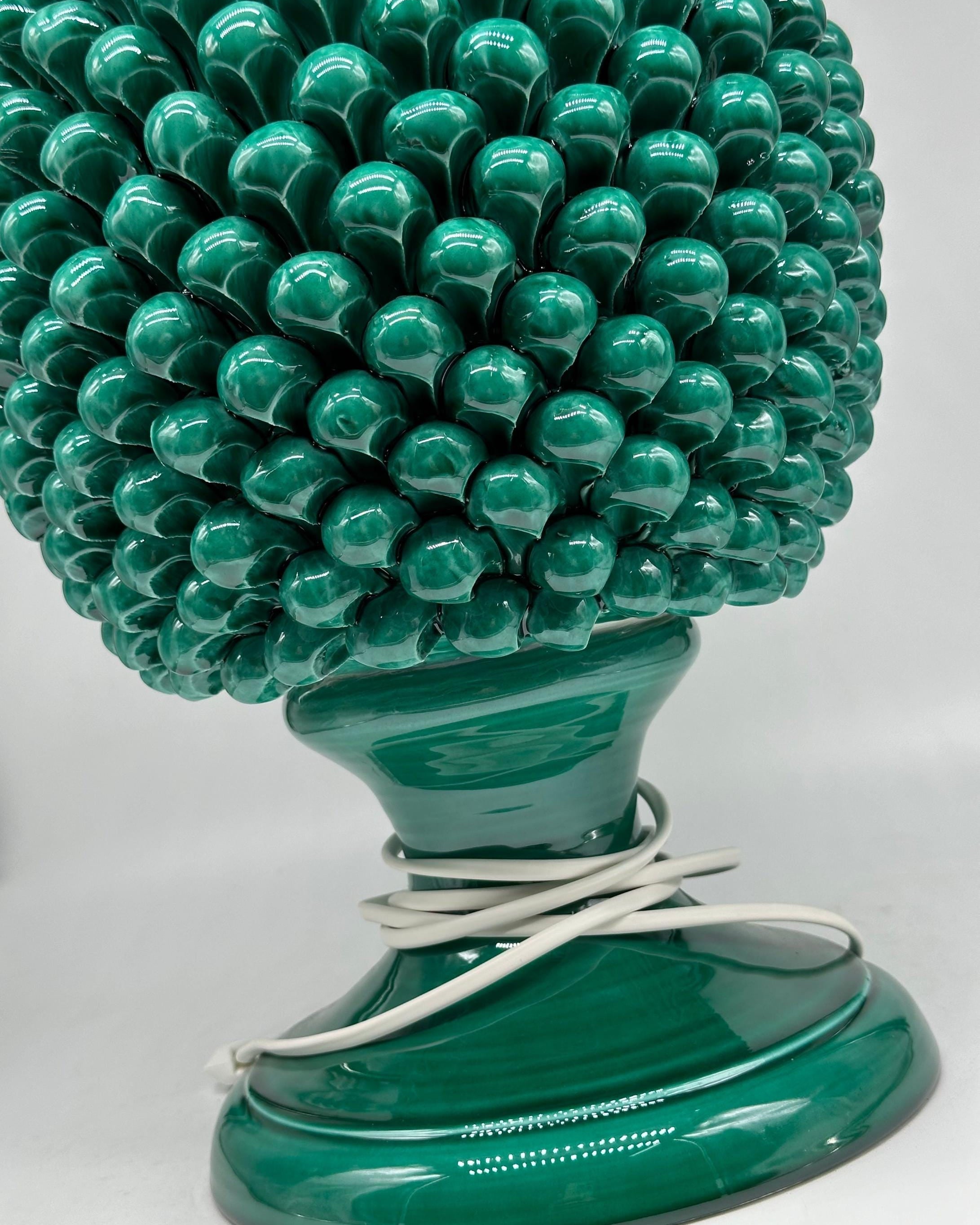 Lampada Pigna Ceramica Caltagirone cm H.50 Artigianale Verde Cristallo - LAMPADA PIGNA
