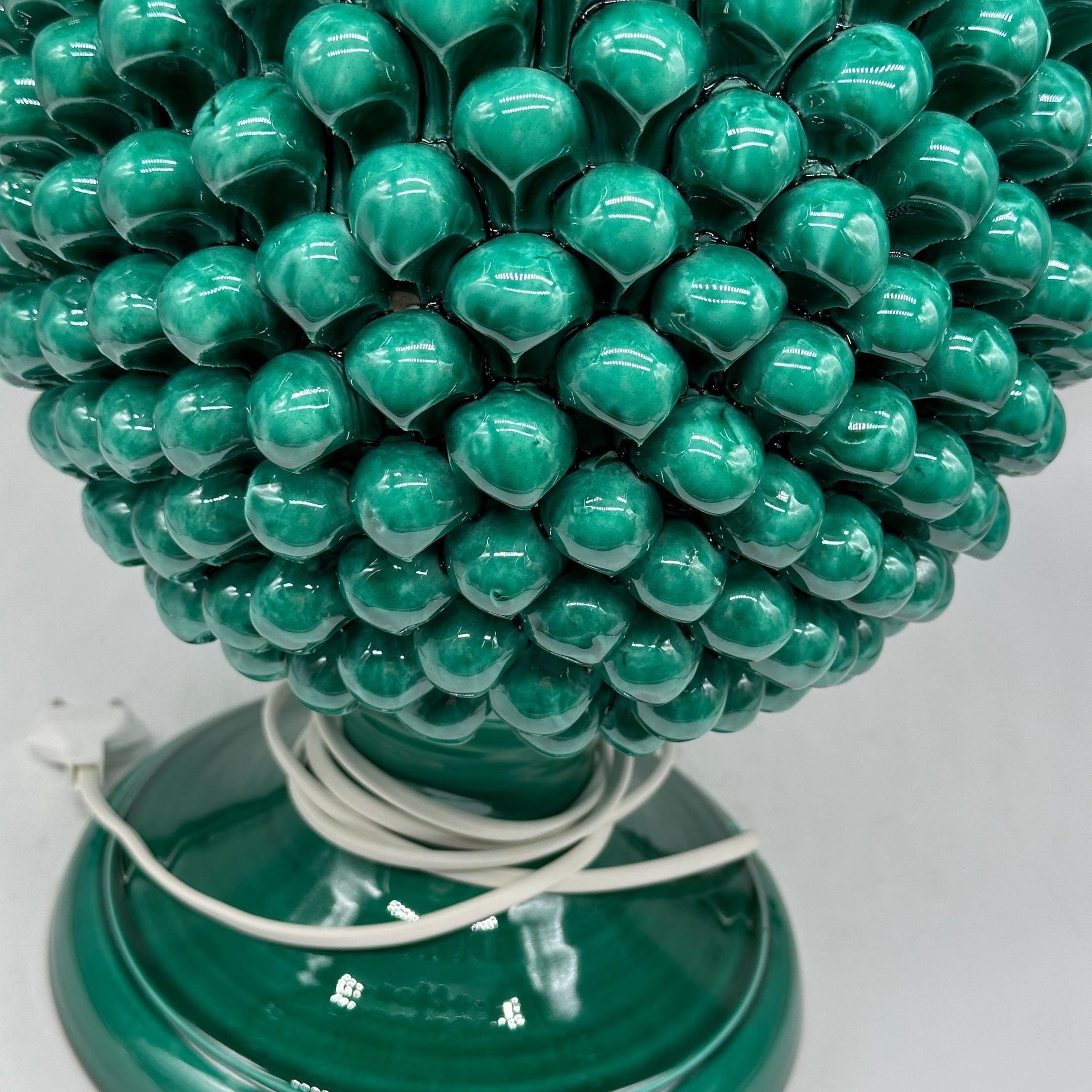 Lampada Pigna Ceramica Caltagirone cm H.50 Artigianale Verde Cristallo - LAMPADA PIGNA