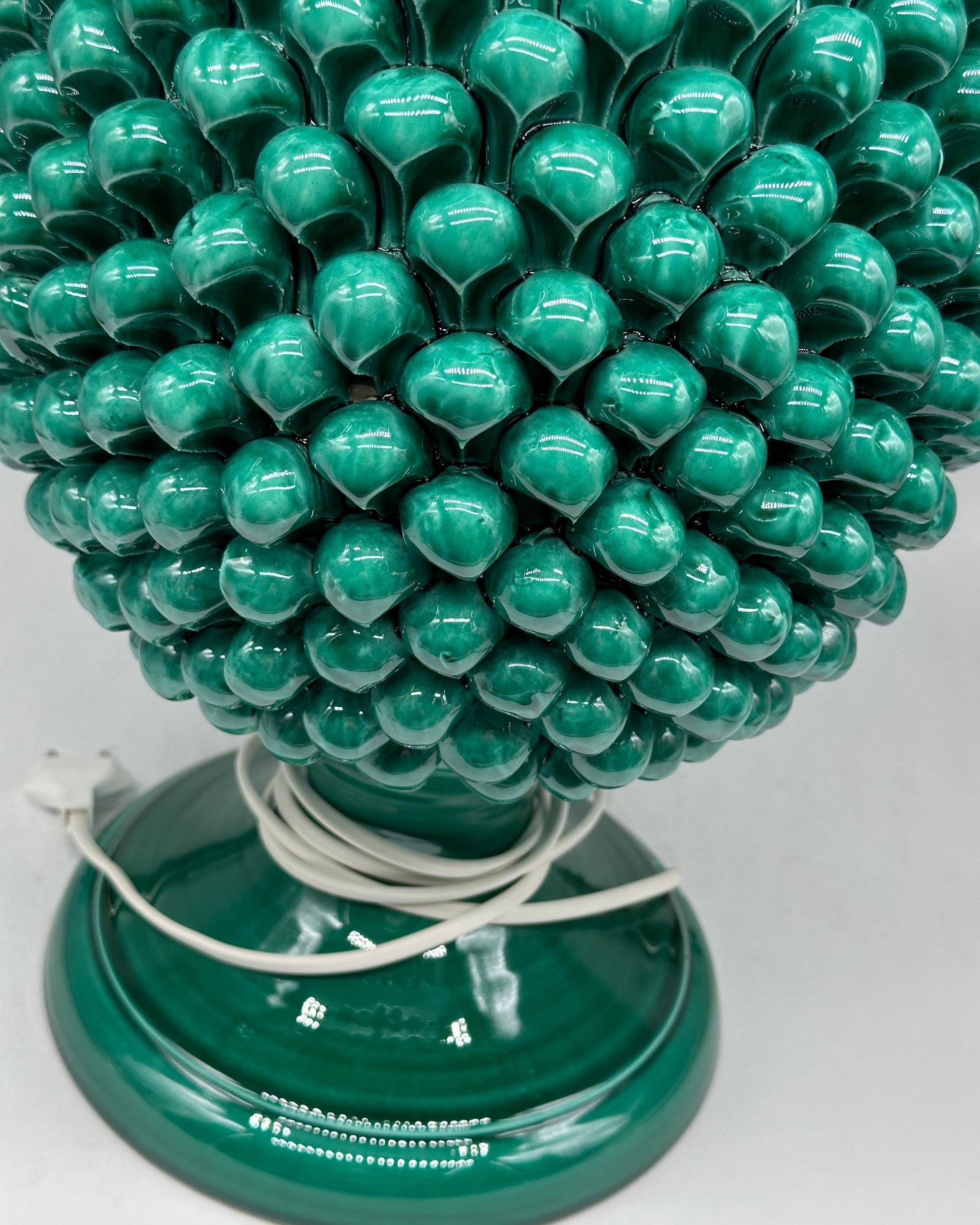 Lampada Pigna Ceramica Caltagirone cm H.50 Artigianale Verde Cristallo - LAMPADA PIGNA