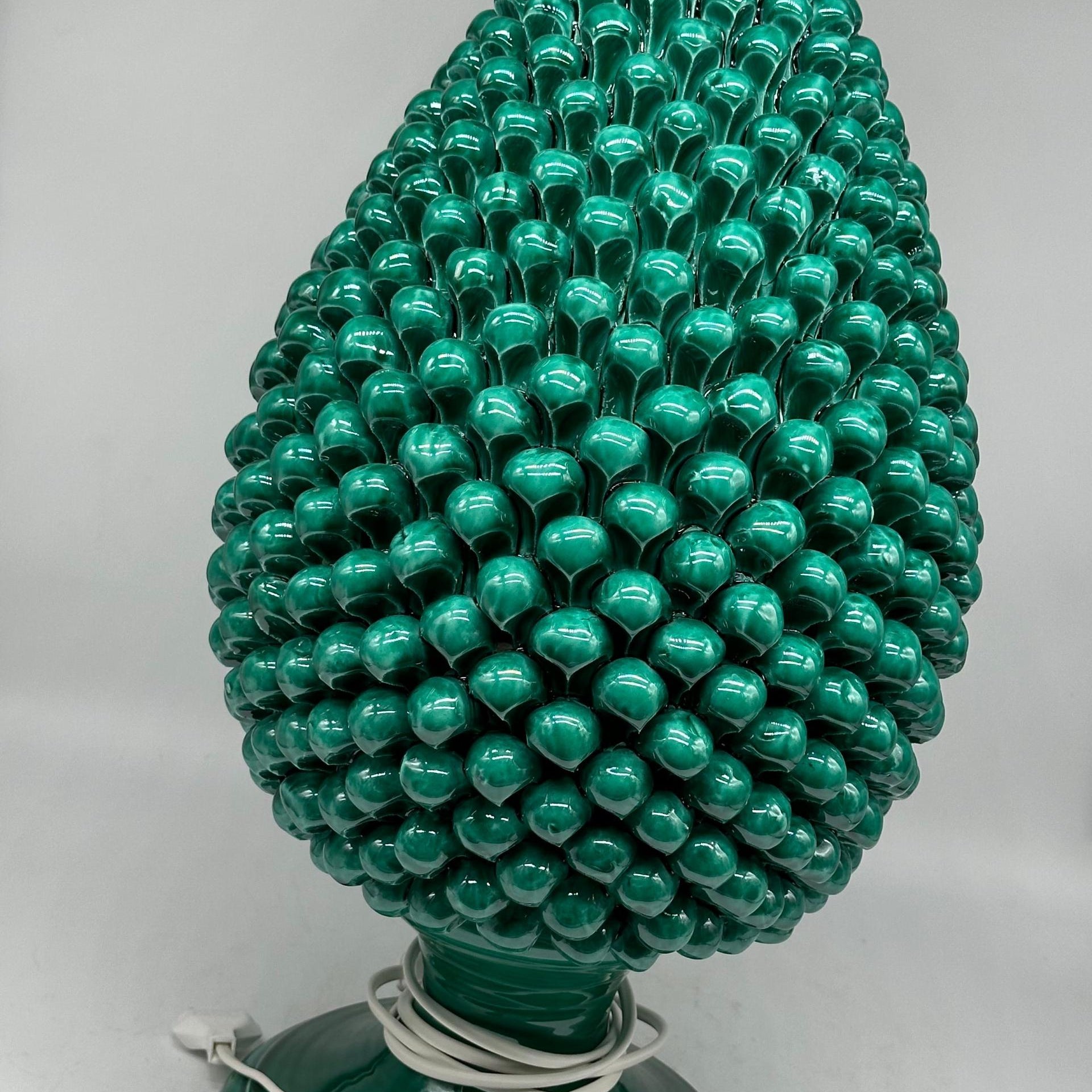 Lampada Pigna Ceramica Caltagirone cm H.50 Artigianale Verde Cristallo - LAMPADA PIGNA