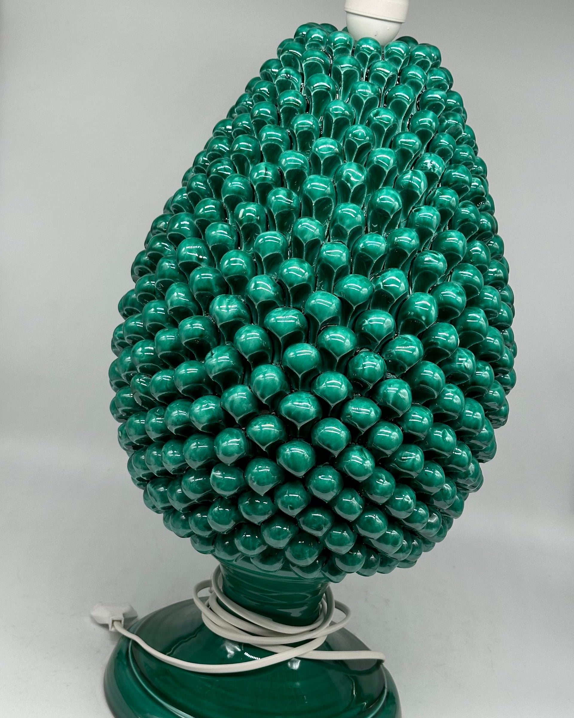 Lampada Pigna Ceramica Caltagirone cm H.50 Artigianale Verde Cristallo - LAMPADA PIGNA