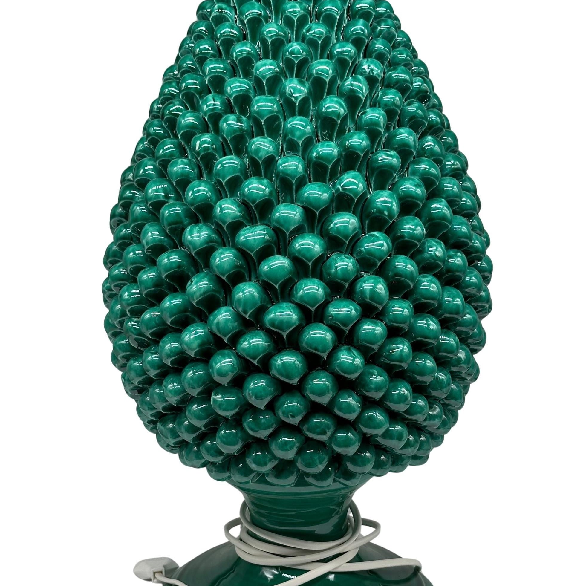 Lampada Pigna Ceramica Caltagirone cm H.50 Artigianale Verde Cristallo - LAMPADA PIGNA