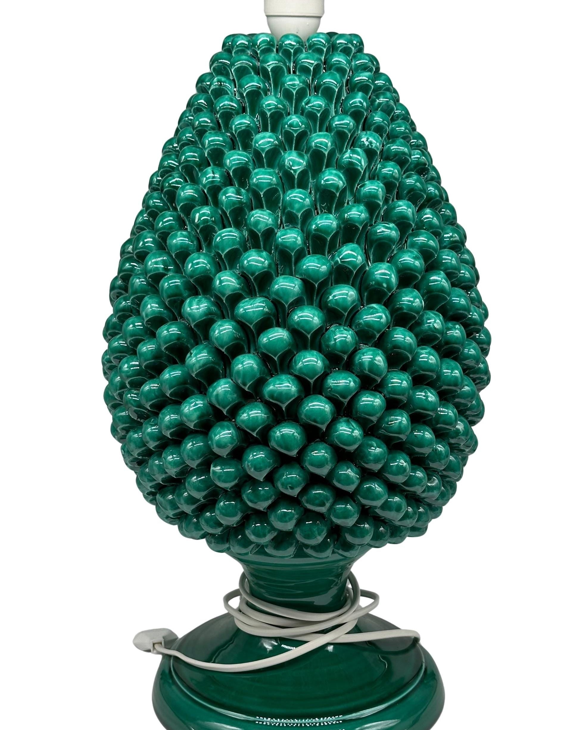 Lampada Pigna Ceramica Caltagirone cm H.50 Artigianale Verde Cristallo - LAMPADA PIGNA