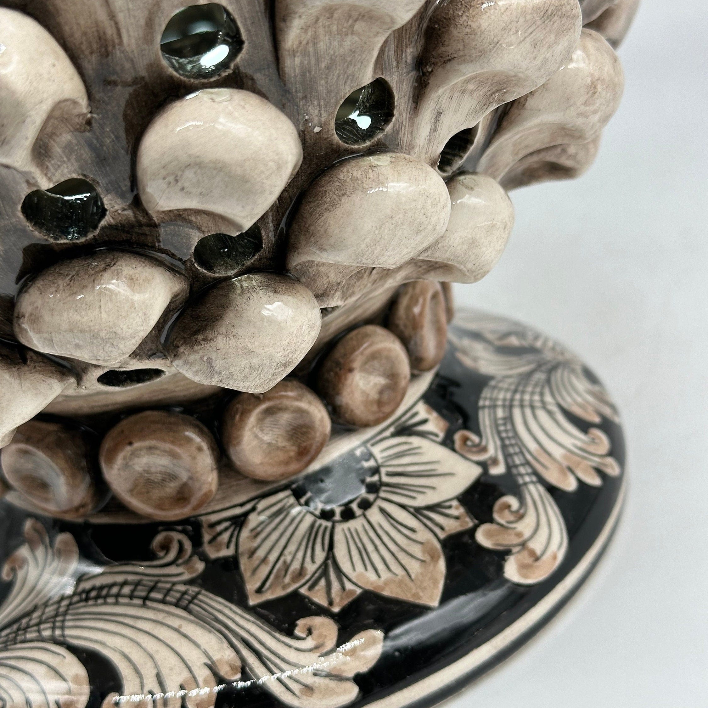 Lampada Pigna Gigante traforata Ceramica Caltagirone cm H.45 L.28 Artigianale Beige Écru Base Decorata