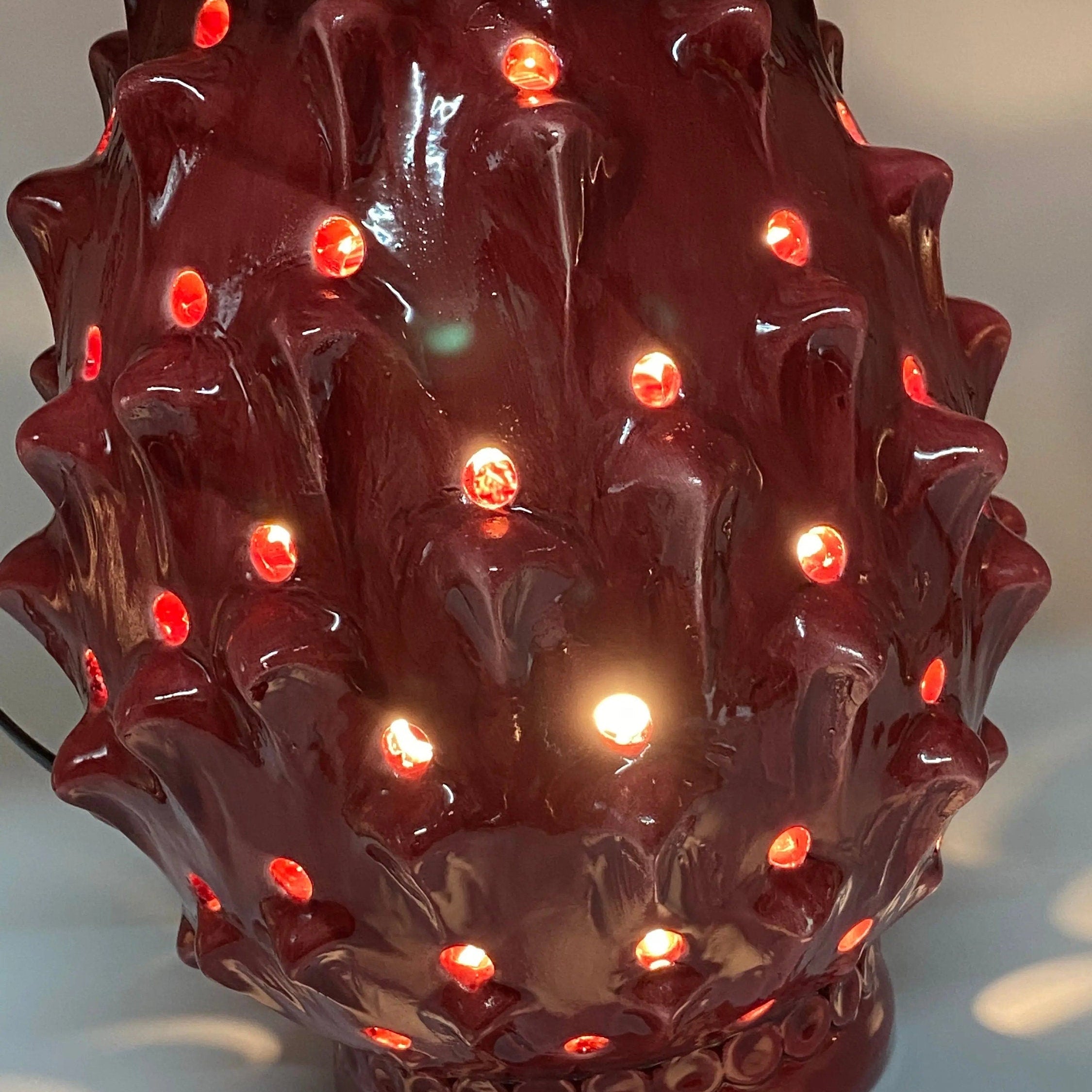 Lampada Pigna traforata Ceramica Caltagirone cm H.35 L.23 Artigianale Rosso DD CERAMICHE SICILIANE