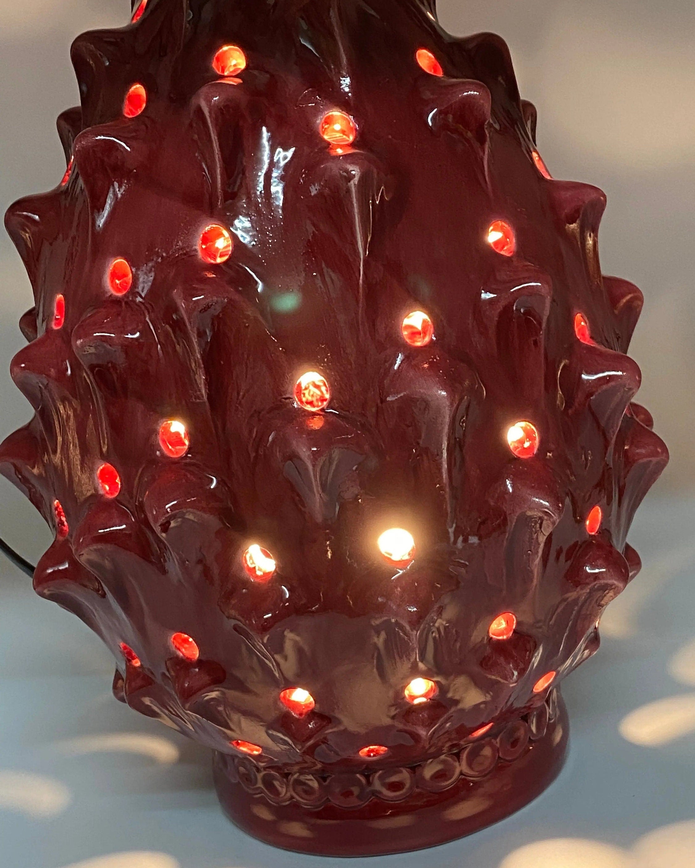 Lampada Pigna traforata Ceramica Caltagirone cm H.35 L.23 Artigianale Rosso DD CERAMICHE SICILIANE