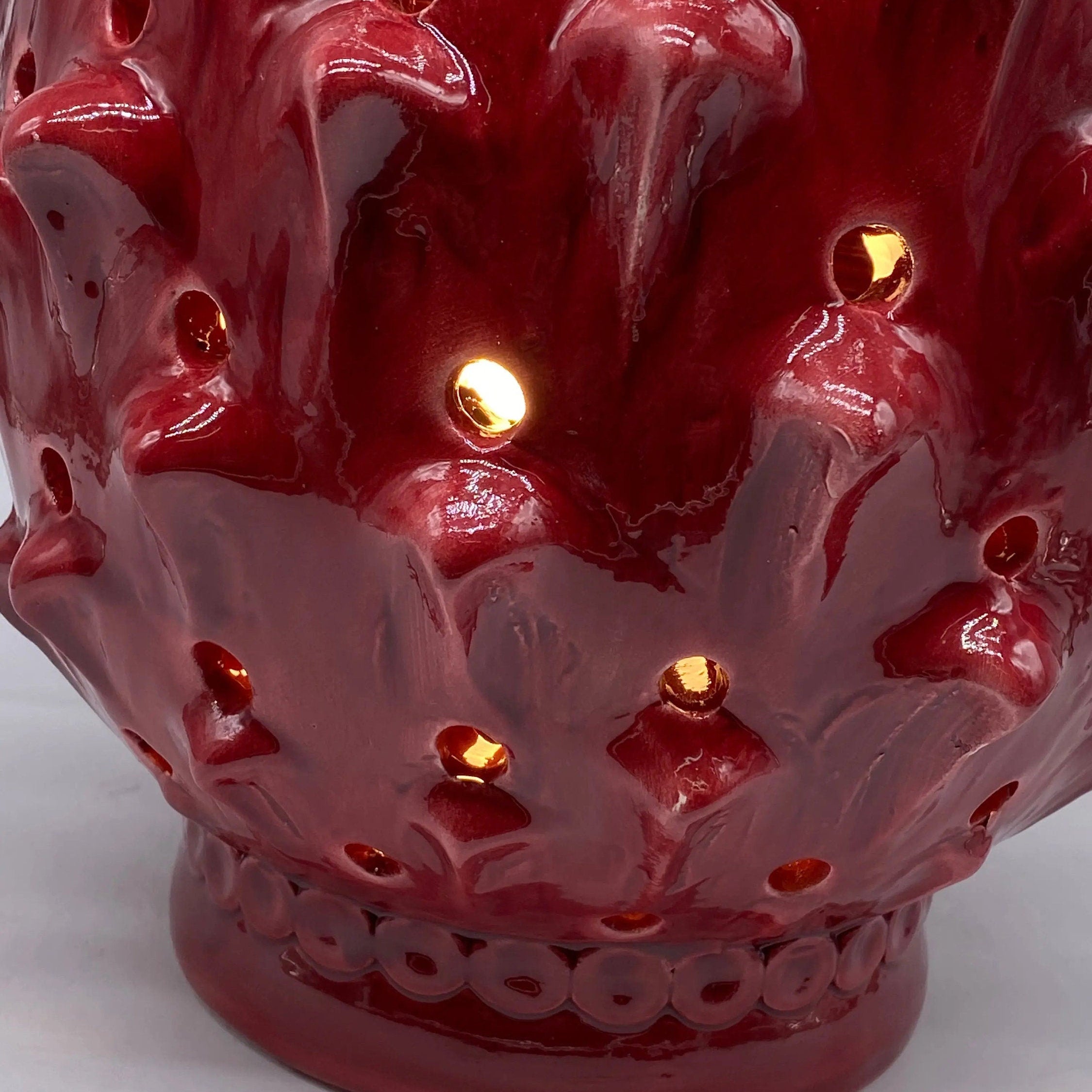 Lampada Pigna traforata Ceramica Caltagirone cm H.35 L.23 Artigianale Rosso DD CERAMICHE SICILIANE