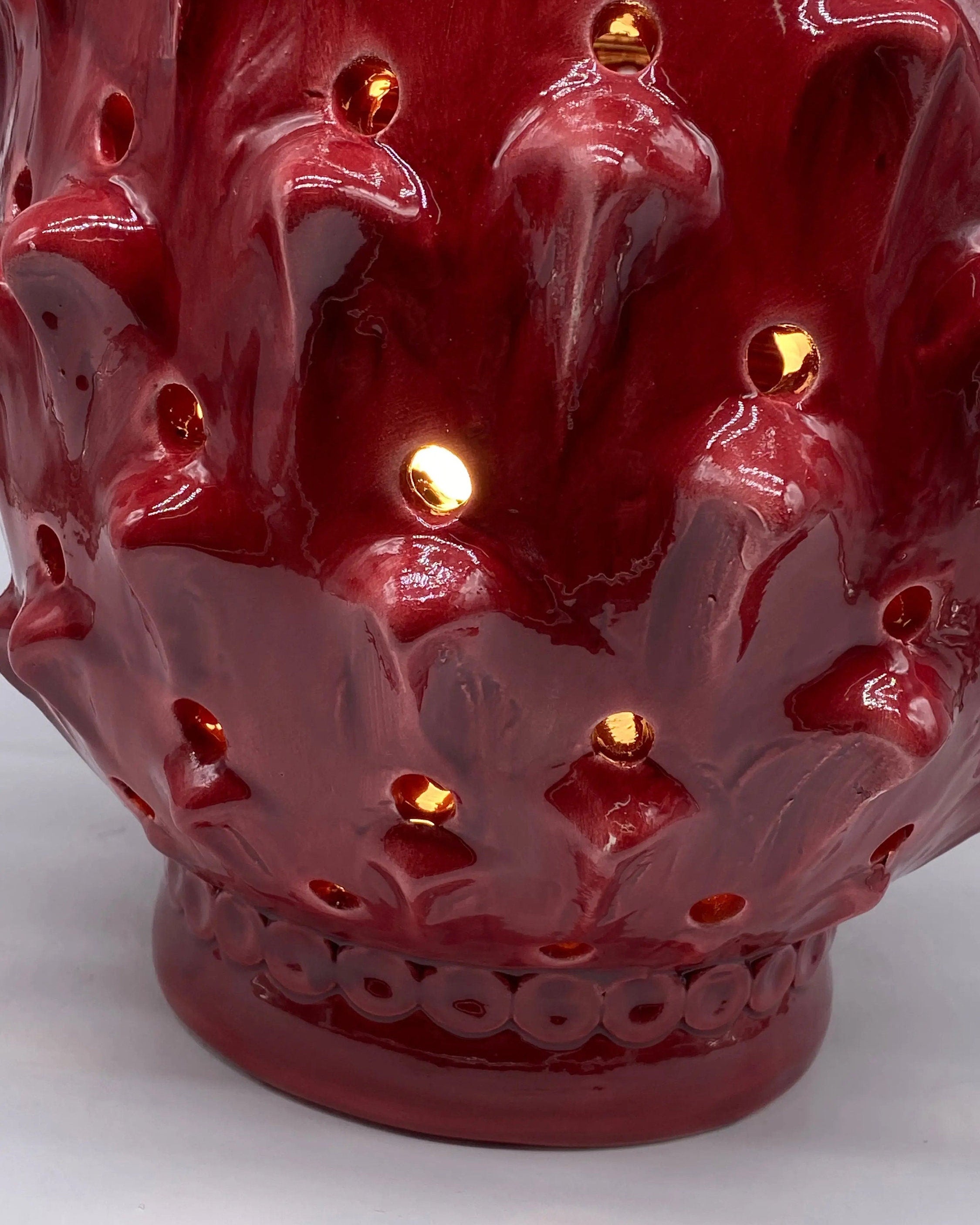 Lampada Pigna traforata Ceramica Caltagirone cm H.35 L.23 Artigianale Rosso DD CERAMICHE SICILIANE