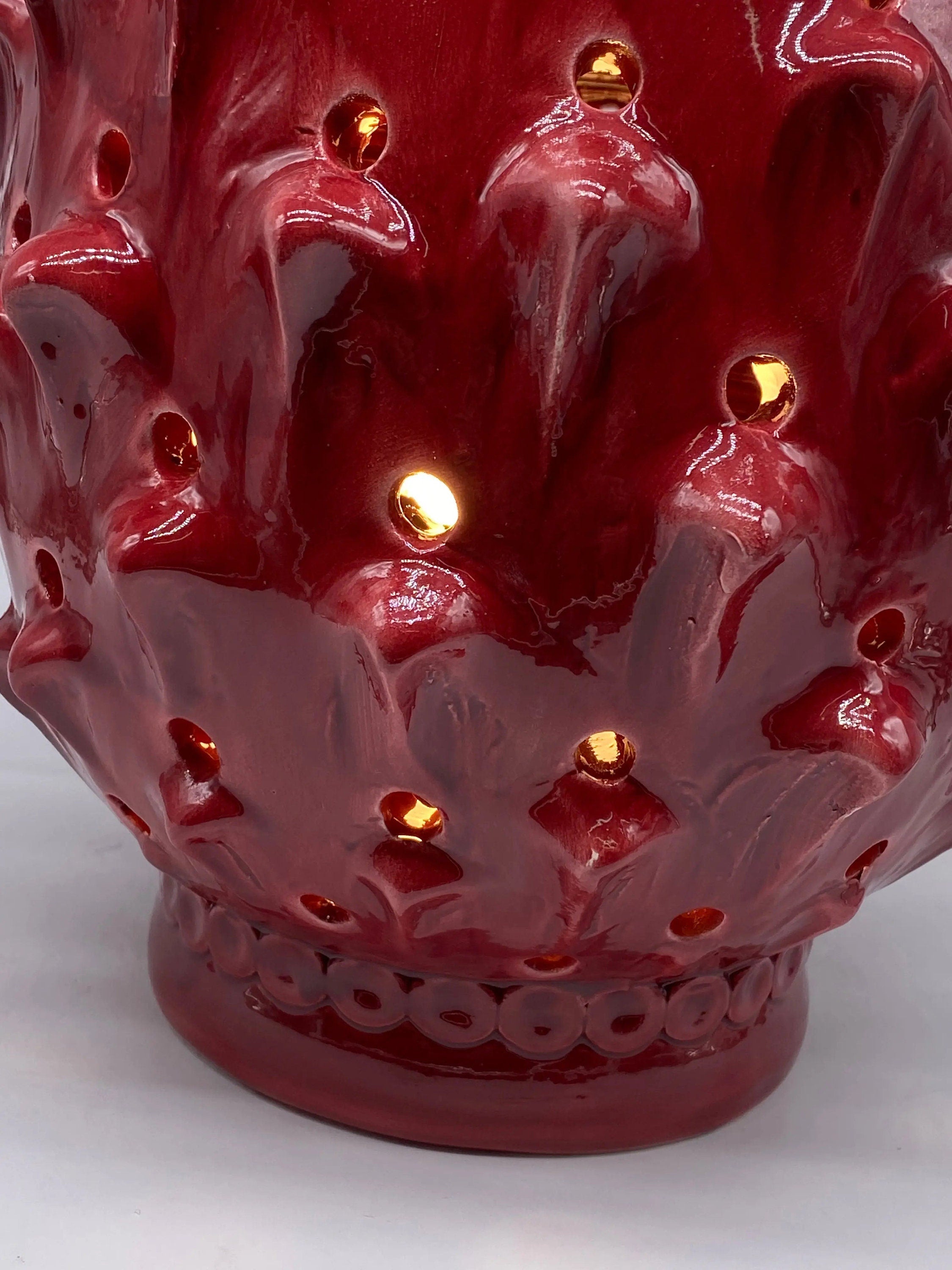 Lampada Pigna traforata Ceramica Caltagirone cm H.35 L.23 Artigianale Rosso DD CERAMICHE SICILIANE