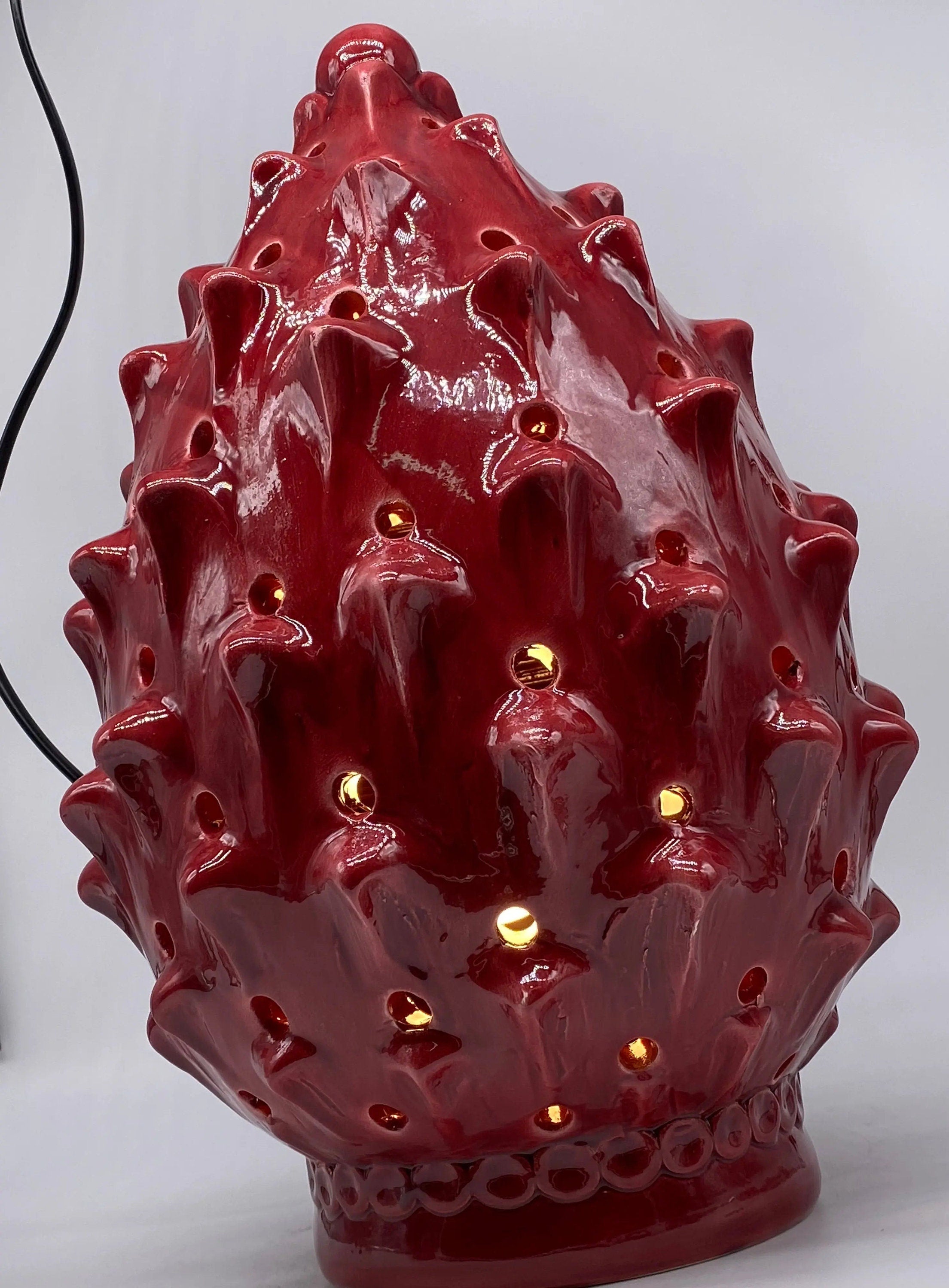 Lampada Pigna traforata Ceramica Caltagirone cm H.35 L.23 Artigianale Rosso DD CERAMICHE SICILIANE