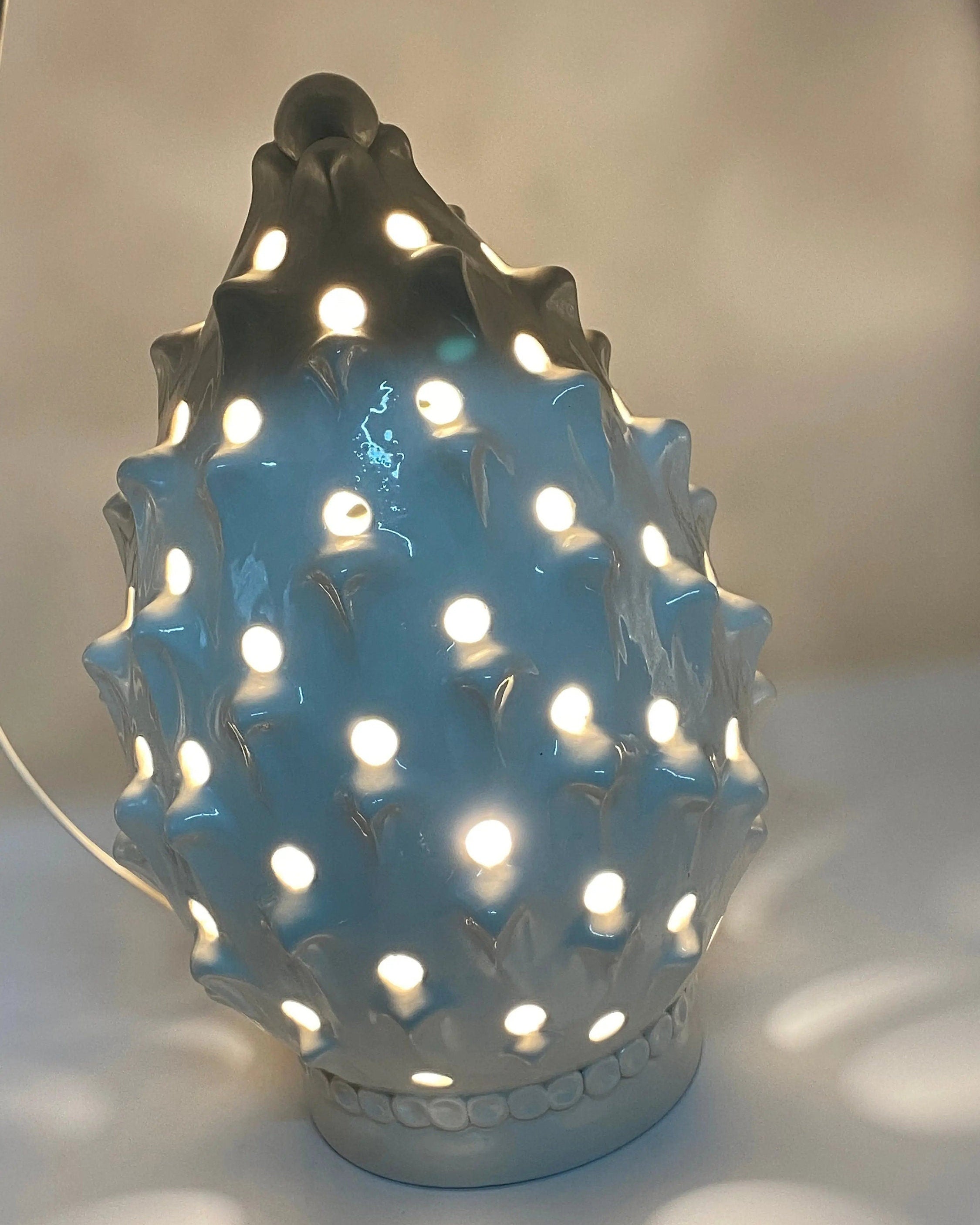 Lampada Pigna traforata Ceramica Caltagirone cm H.35 L.23 Artigianale Bianco DD CERAMICHE SICILIANE