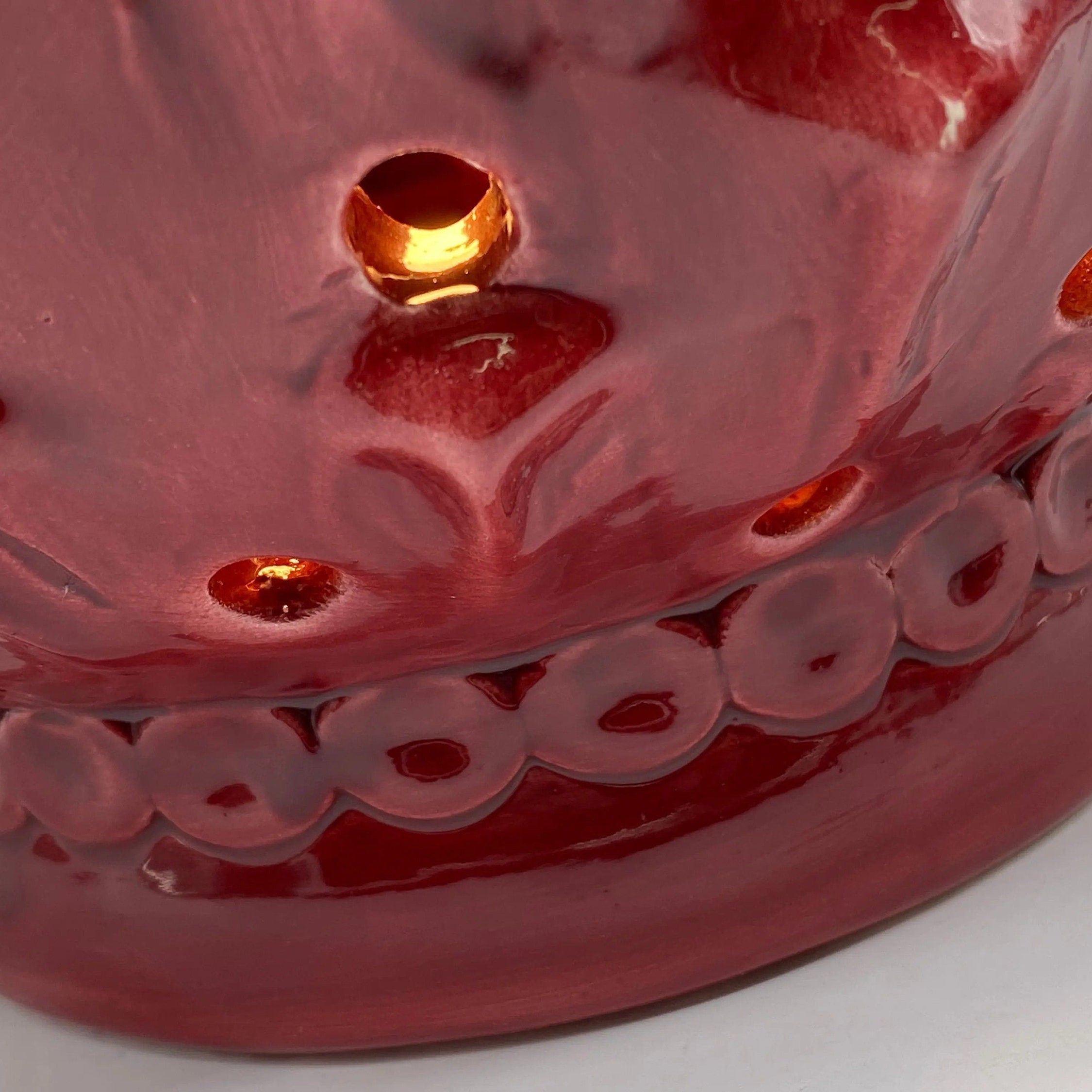 Lampada Pigna traforata Ceramica Caltagirone cm H.35 L.23 Artigianale Rosso DD CERAMICHE SICILIANE