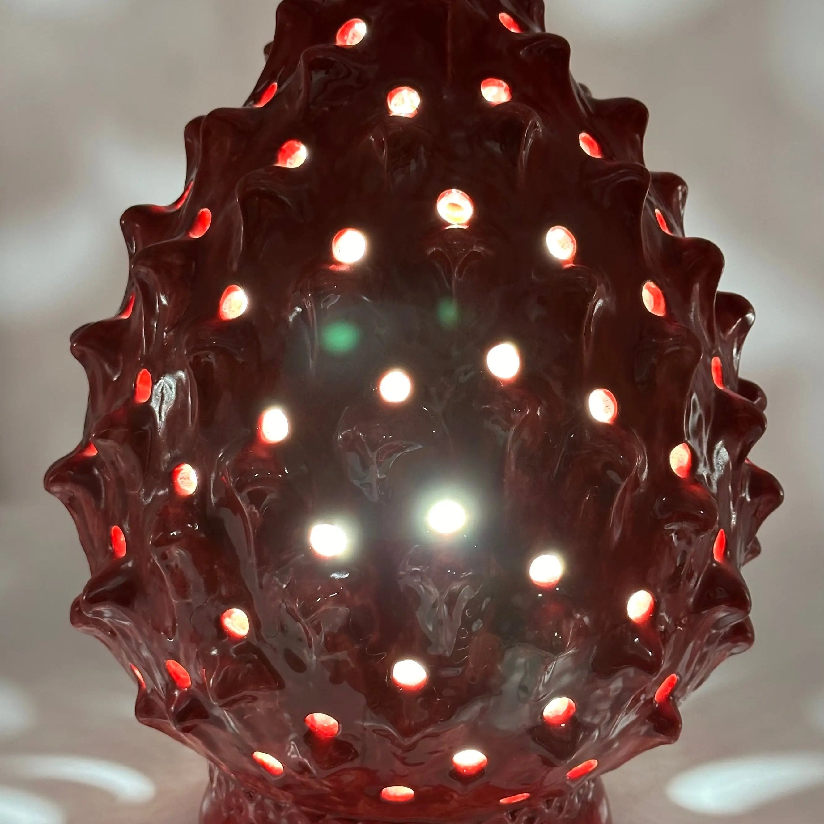 FINE SERIE - Lampada Pigna Luis traforata Ceramica Caltagirone cm H.45 L.28 Artigianale Rosso DD CERAMICHE SICILIANE