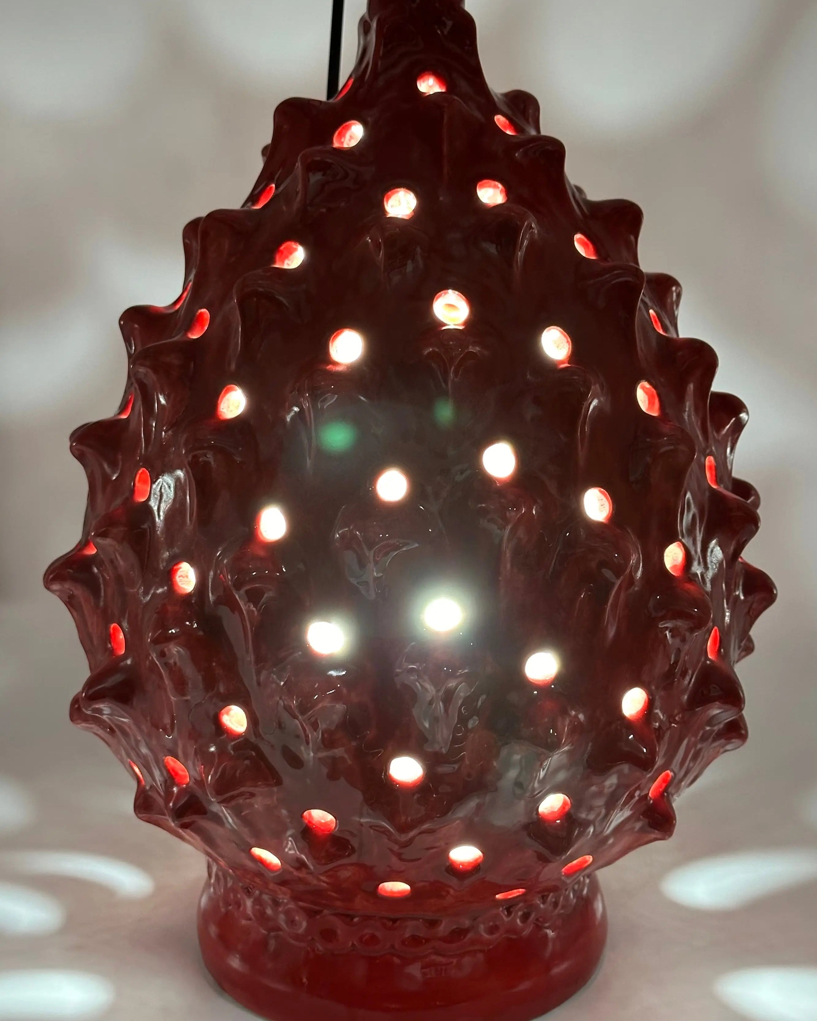 FINE SERIE - Lampada Pigna Luis traforata Ceramica Caltagirone cm H.45 L.28 Artigianale Rosso DD CERAMICHE SICILIANE