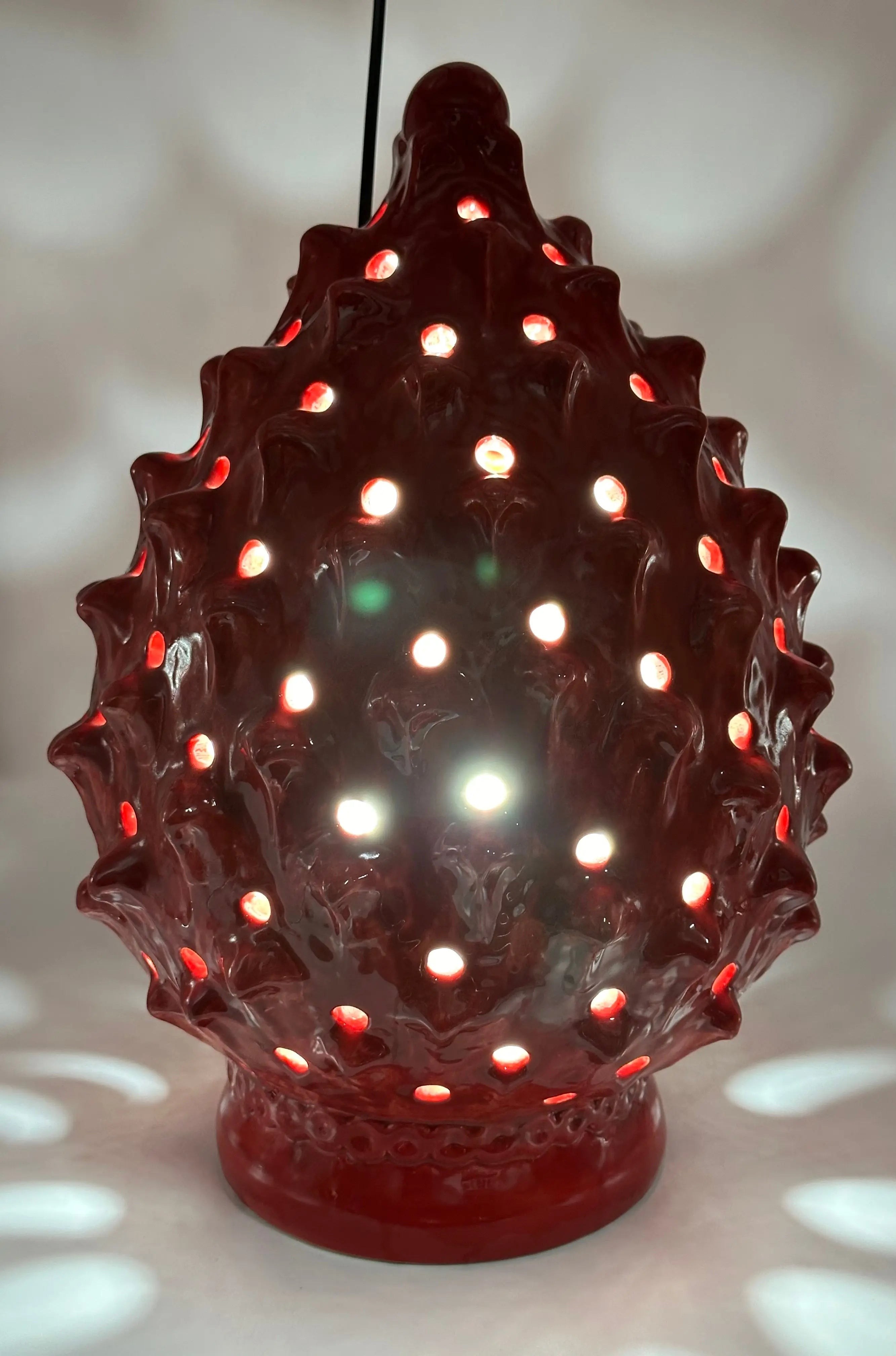 FINE SERIE - Lampada Pigna Luis traforata Ceramica Caltagirone cm H.45 L.28 Artigianale Rosso DD CERAMICHE SICILIANE