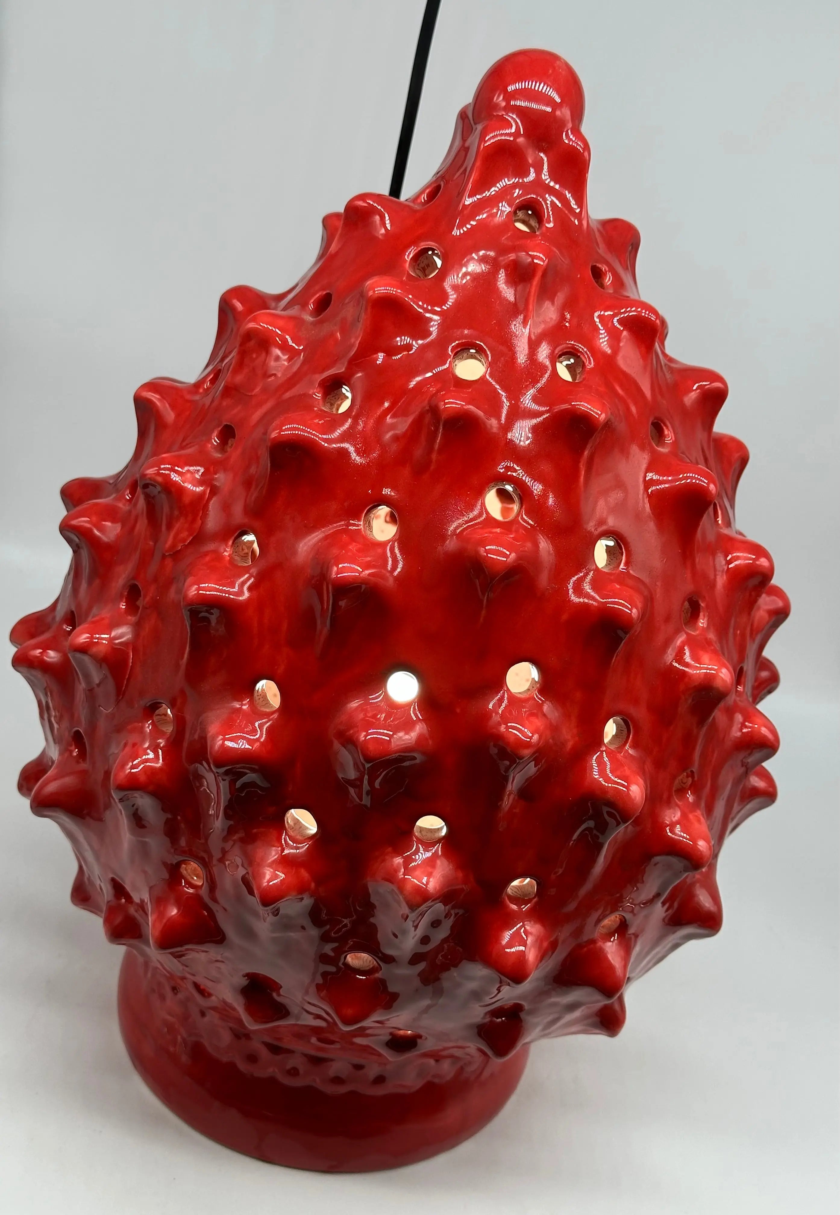 FINE SERIE - Lampada Pigna Luis traforata Ceramica Caltagirone cm H.45 L.28 Artigianale Rosso DD CERAMICHE SICILIANE