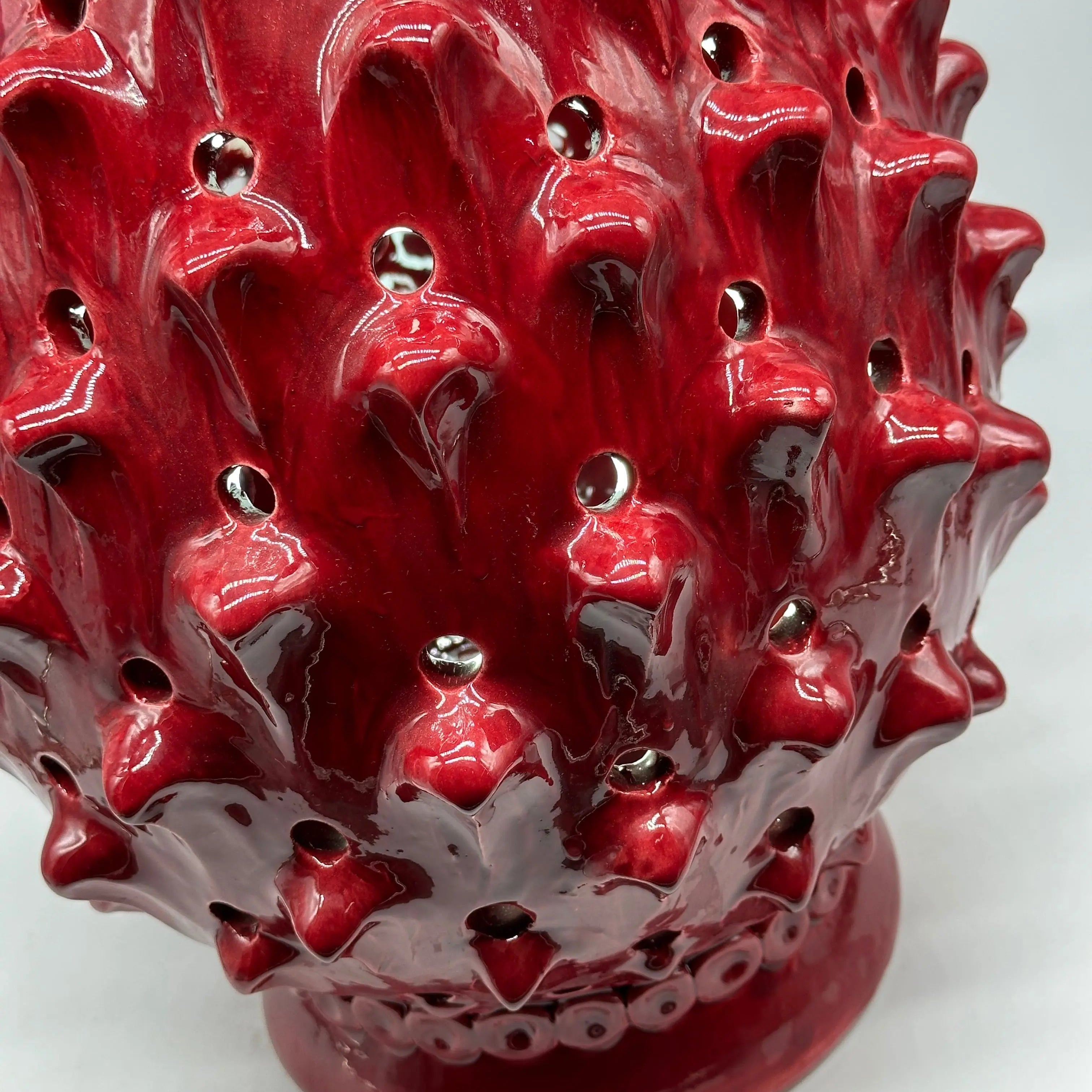 FINE SERIE - Lampada Pigna Luis traforata Ceramica Caltagirone cm H.45 L.28 Artigianale Bordeaux DD CERAMICHE SICILIANE