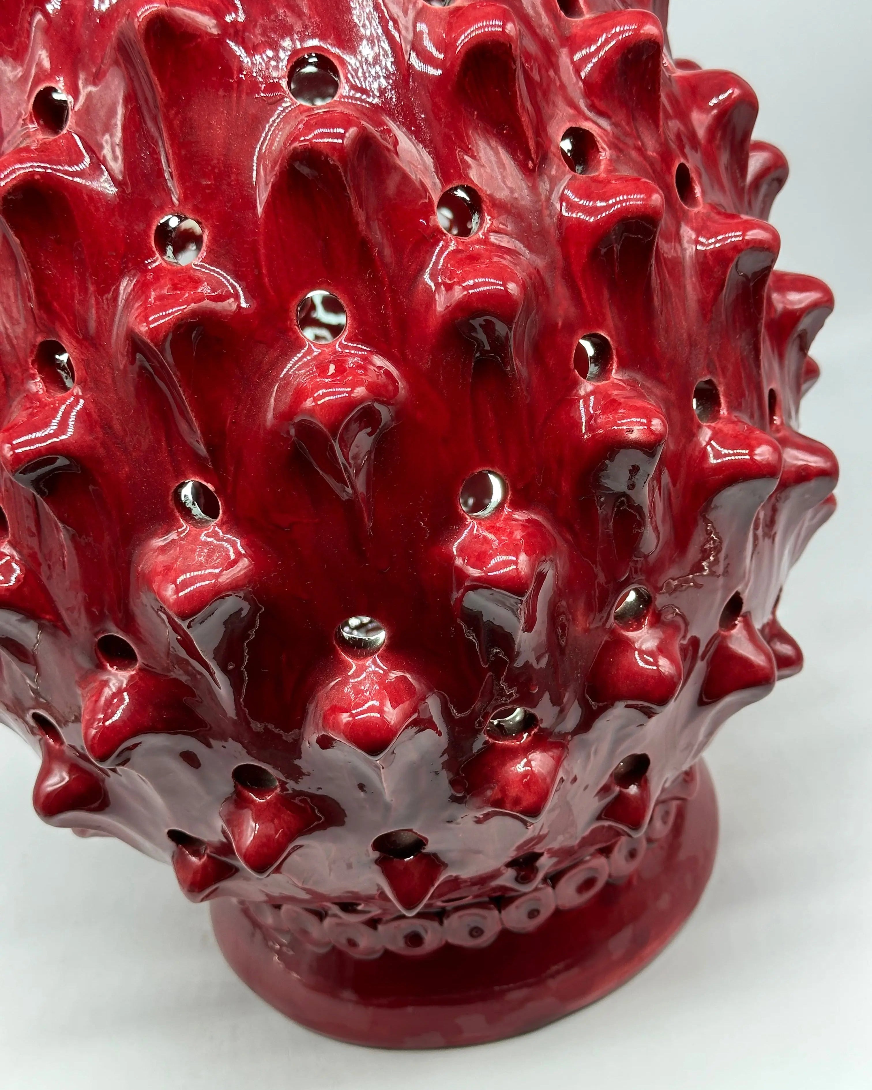 FINE SERIE - Lampada Pigna Luis traforata Ceramica Caltagirone cm H.45 L.28 Artigianale Bordeaux DD CERAMICHE SICILIANE