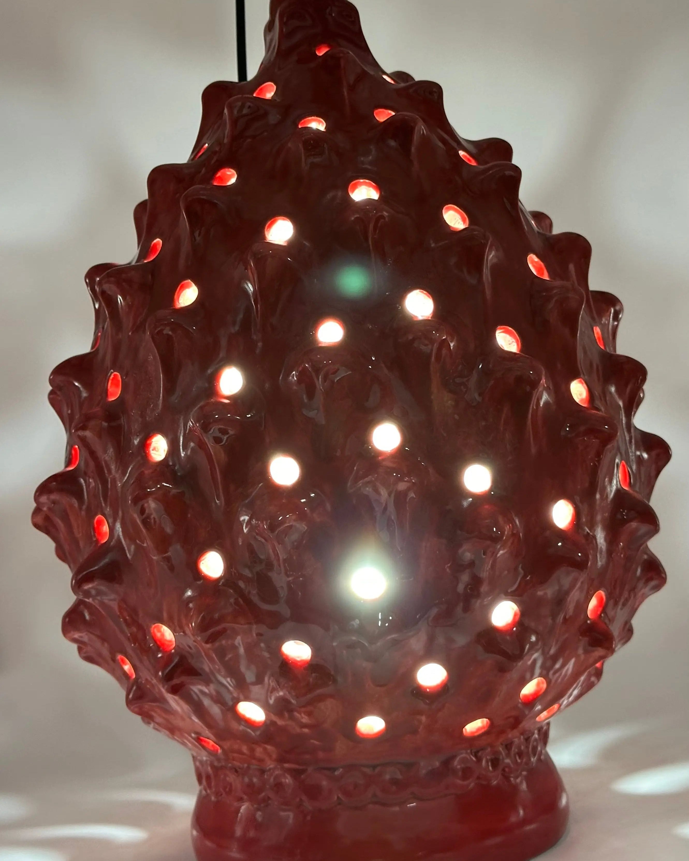 FINE SERIE - Lampada Pigna Luis traforata Ceramica Caltagirone cm H.45 L.28 Artigianale Rosso DD CERAMICHE SICILIANE