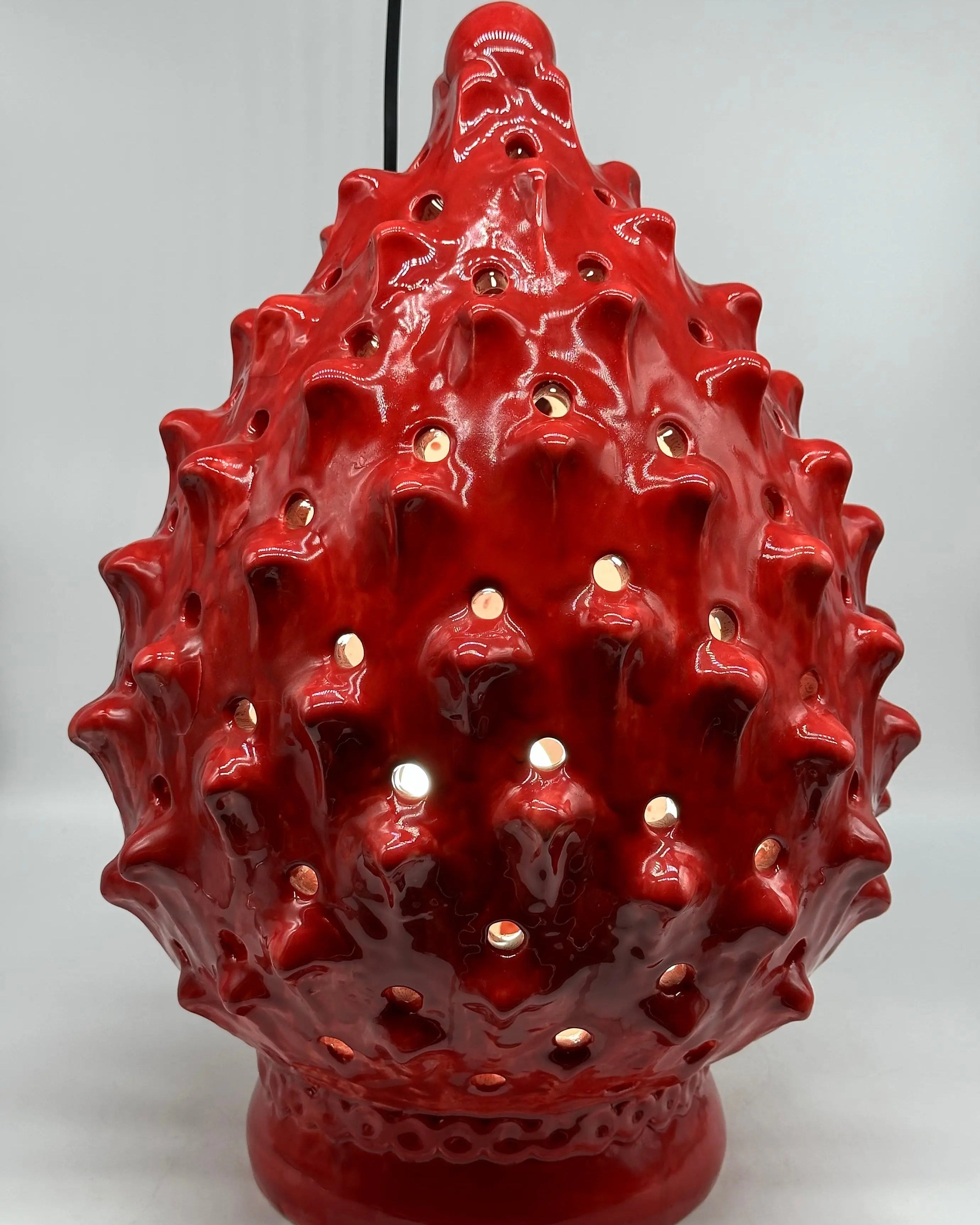 FINE SERIE - Lampada Pigna Luis traforata Ceramica Caltagirone cm H.45 L.28 Artigianale Rosso DD CERAMICHE SICILIANE