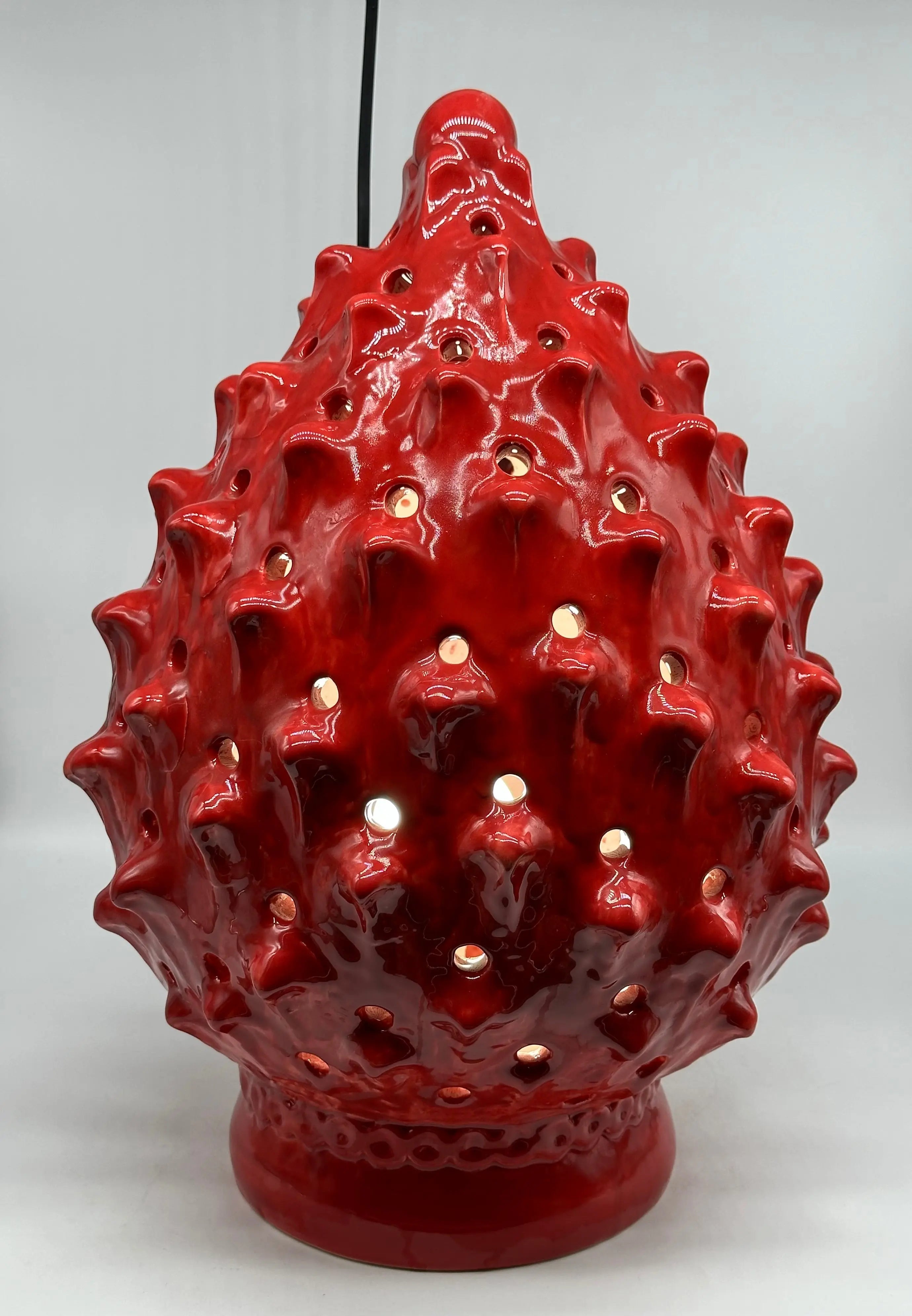 FINE SERIE - Lampada Pigna Luis traforata Ceramica Caltagirone cm H.45 L.28 Artigianale Rosso DD CERAMICHE SICILIANE