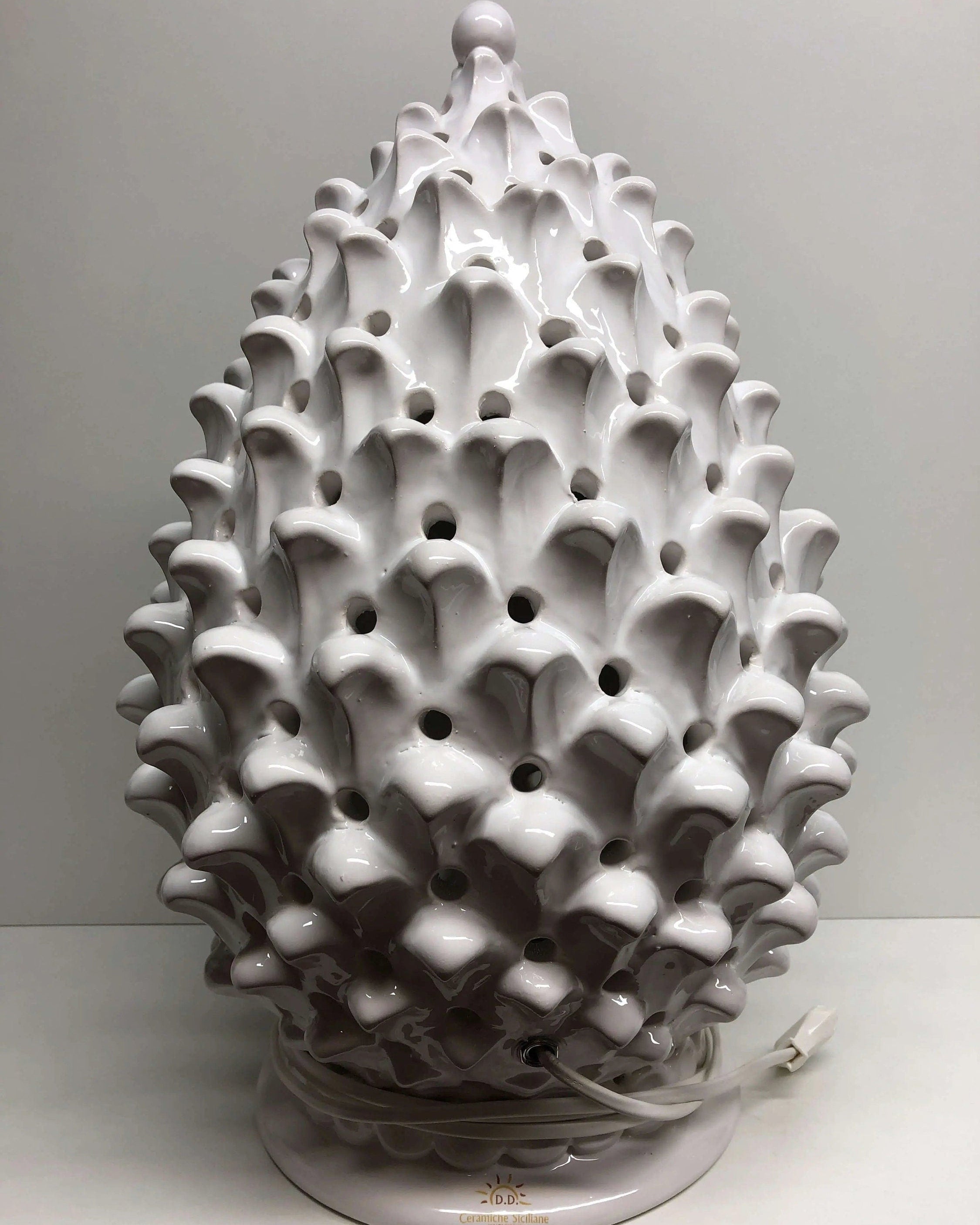 Lampada Pigna traforata Ceramica Caltagirone cm H.47 L.30 Artigianale Bianco DD CERAMICHE SICILIANE
