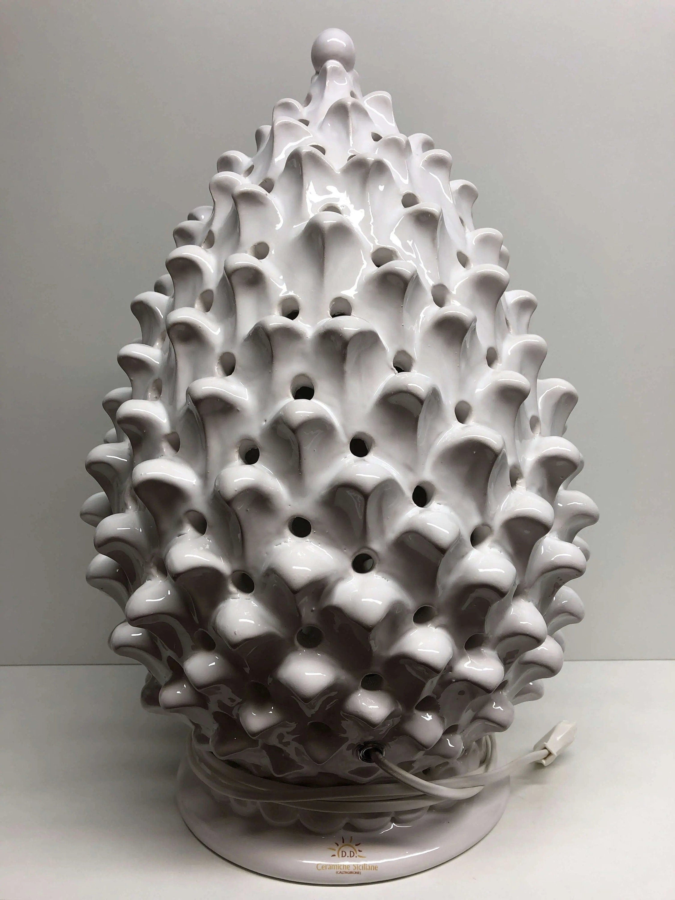 Lampada Pigna traforata Ceramica Caltagirone cm H.47 L.30 Artigianale Bianco DD CERAMICHE SICILIANE