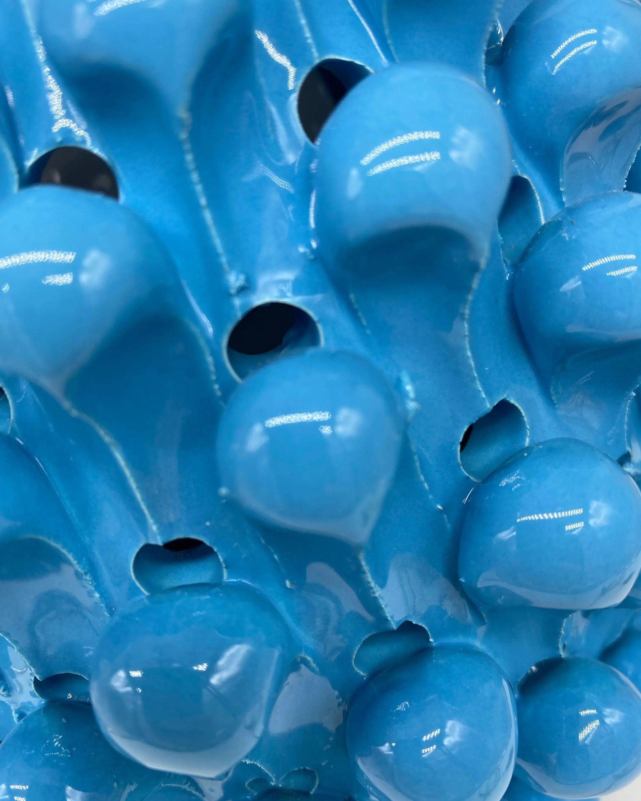 Lampada Pigna traforata Ceramica Caltagirone cm H.30 L.20 Artigianale Celeste Base Decorata DD CERAMICHE SICILIANE