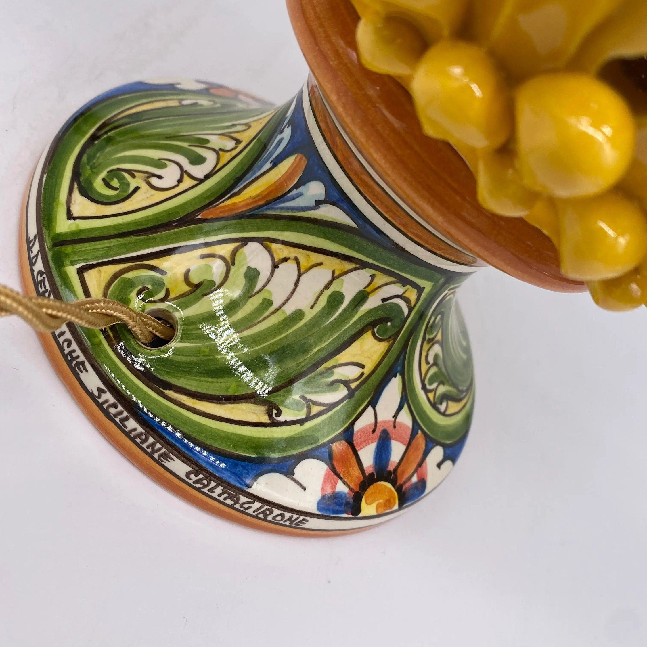 Lampada Pigna traforata Ceramica Caltagirone cm H.30 L.20 Artigianale Giallo Base Decorata DD CERAMICHE SICILIANE
