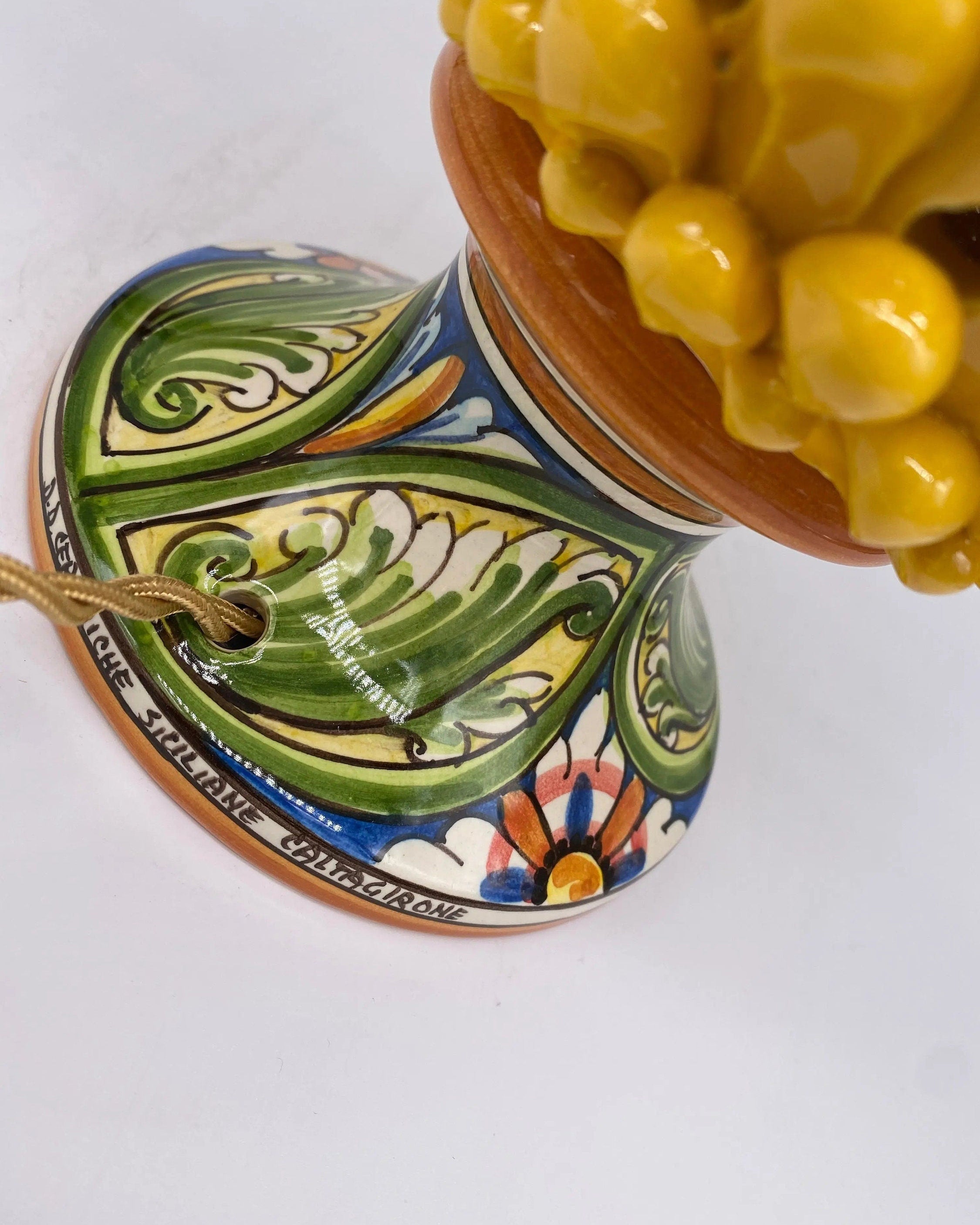 Lampada Pigna traforata Ceramica Caltagirone cm H.30 L.20 Artigianale Giallo Base Decorata DD CERAMICHE SICILIANE