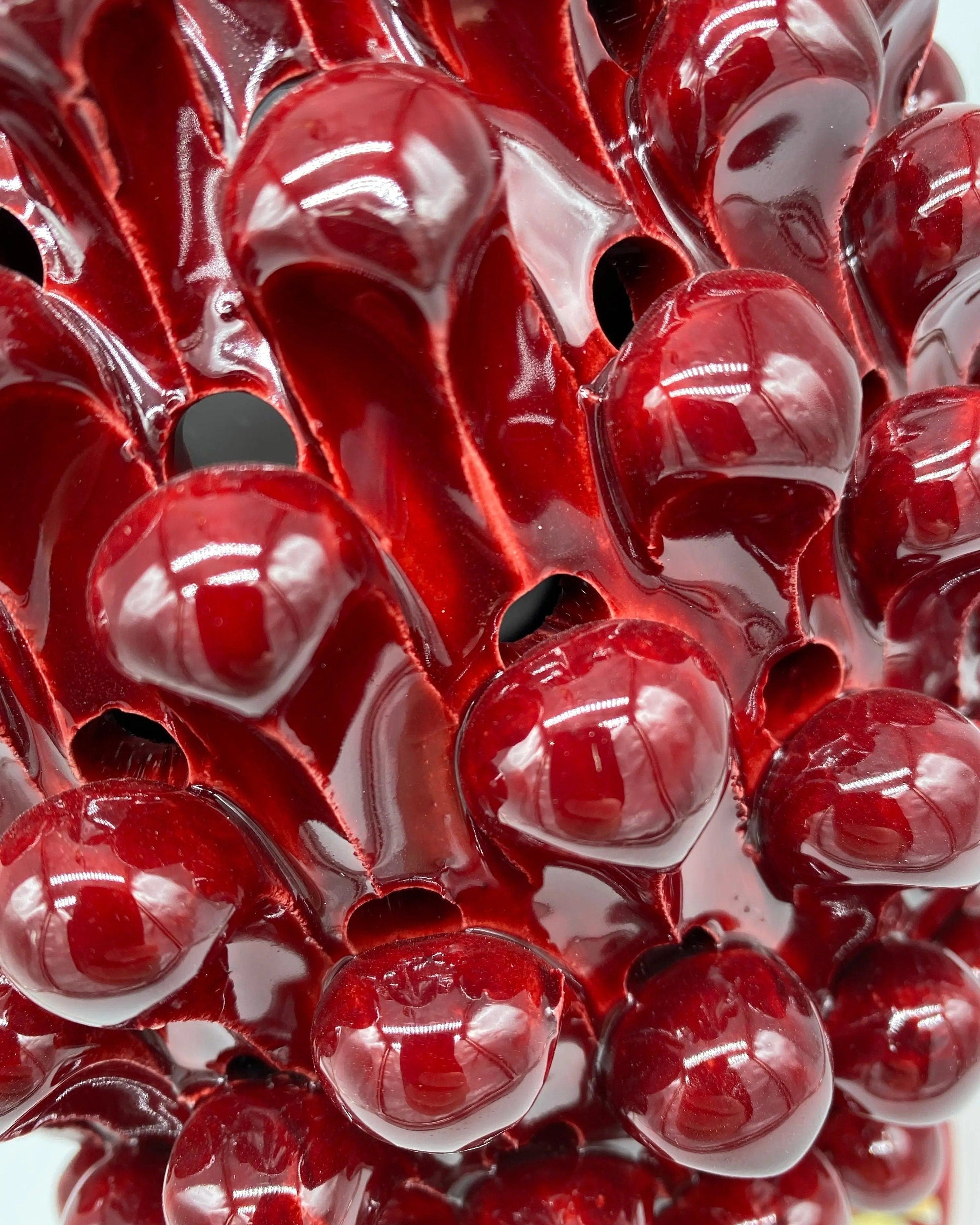 Lampada Pigna traforata Ceramica Caltagirone cm H.30 L.20 Artigianale Bordeaux Base Decorata DD CERAMICHE SICILIANE