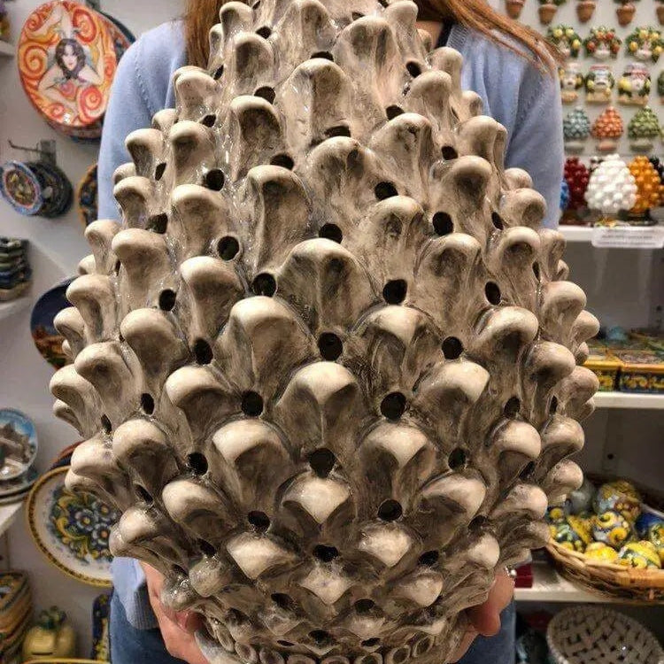 Lampada Pigna traforata Ceramica Caltagirone cm H.47 L.30 Artigianale Beige Écru DD CERAMICHE SICILIANE