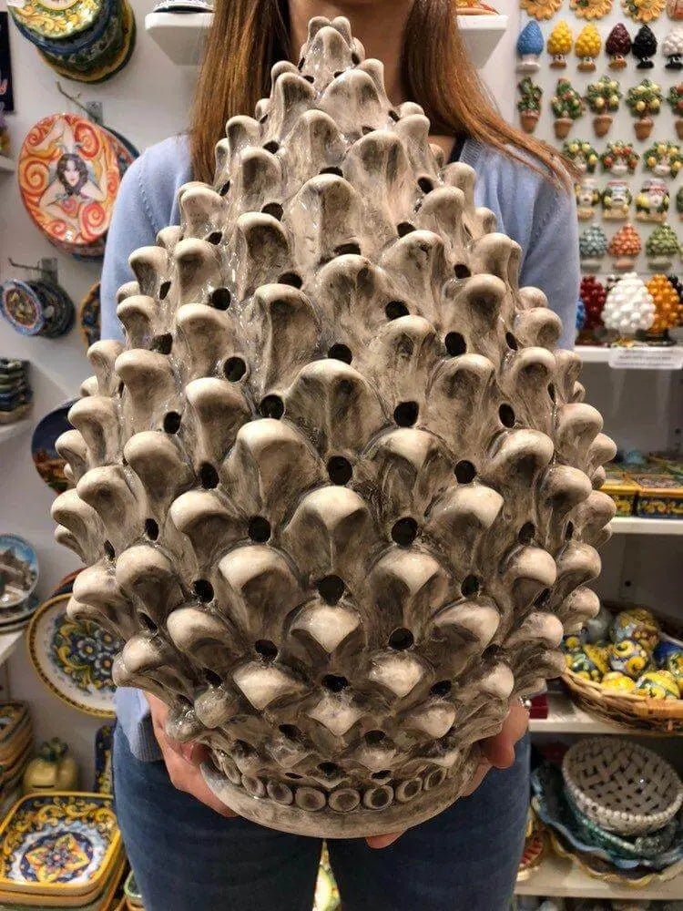 Lampada Pigna traforata Ceramica Caltagirone cm H.47 L.30 Artigianale Beige Écru DD CERAMICHE SICILIANE