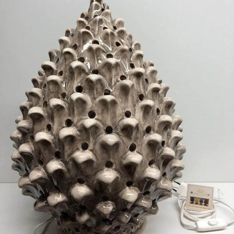 Lampada Pigna traforata Ceramica Caltagirone cm H.47 L.30 Artigianale Beige Écru DD CERAMICHE SICILIANE
