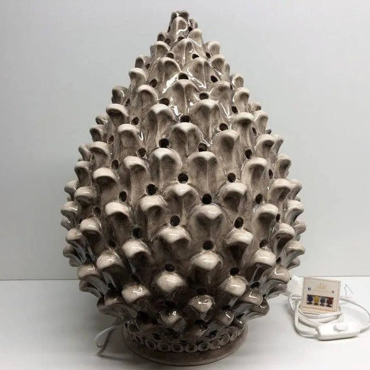 Lampada Pigna traforata Ceramica Caltagirone cm H.47 L.30 Artigianale Beige Écru DD CERAMICHE SICILIANE