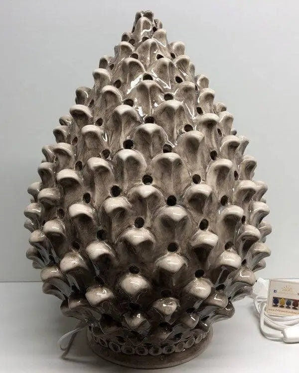 Lampada Pigna traforata Ceramica Caltagirone cm H.47 L.30 Artigianale Beige Écru DD CERAMICHE SICILIANE